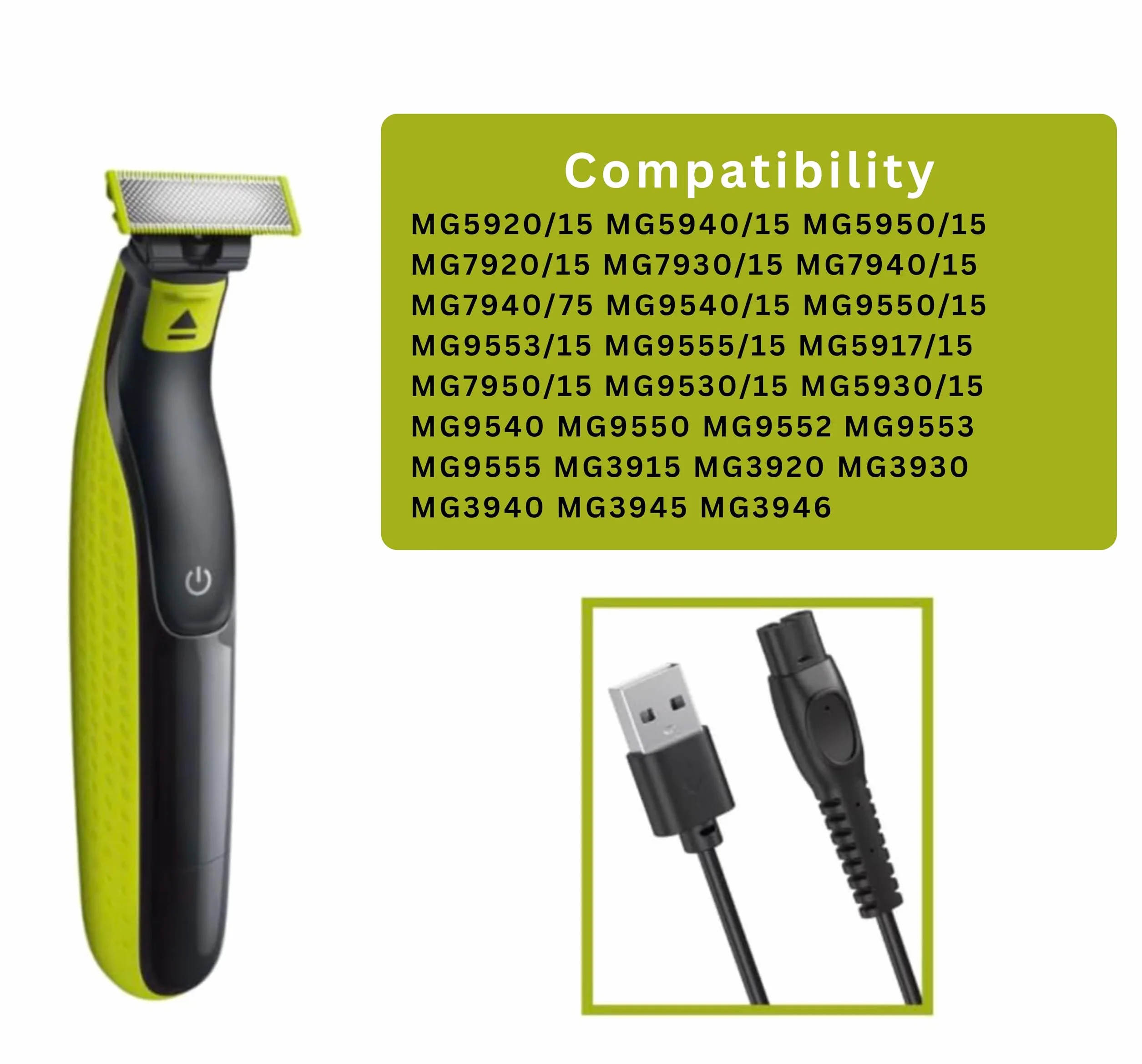 Philips Ricambio Cavo USB 5V 100 cm per Rasoi Elettrici MG5920 MG5940 MG5950 MG7920 MG7930 MG7940 MG9540 MG9550 MG3920