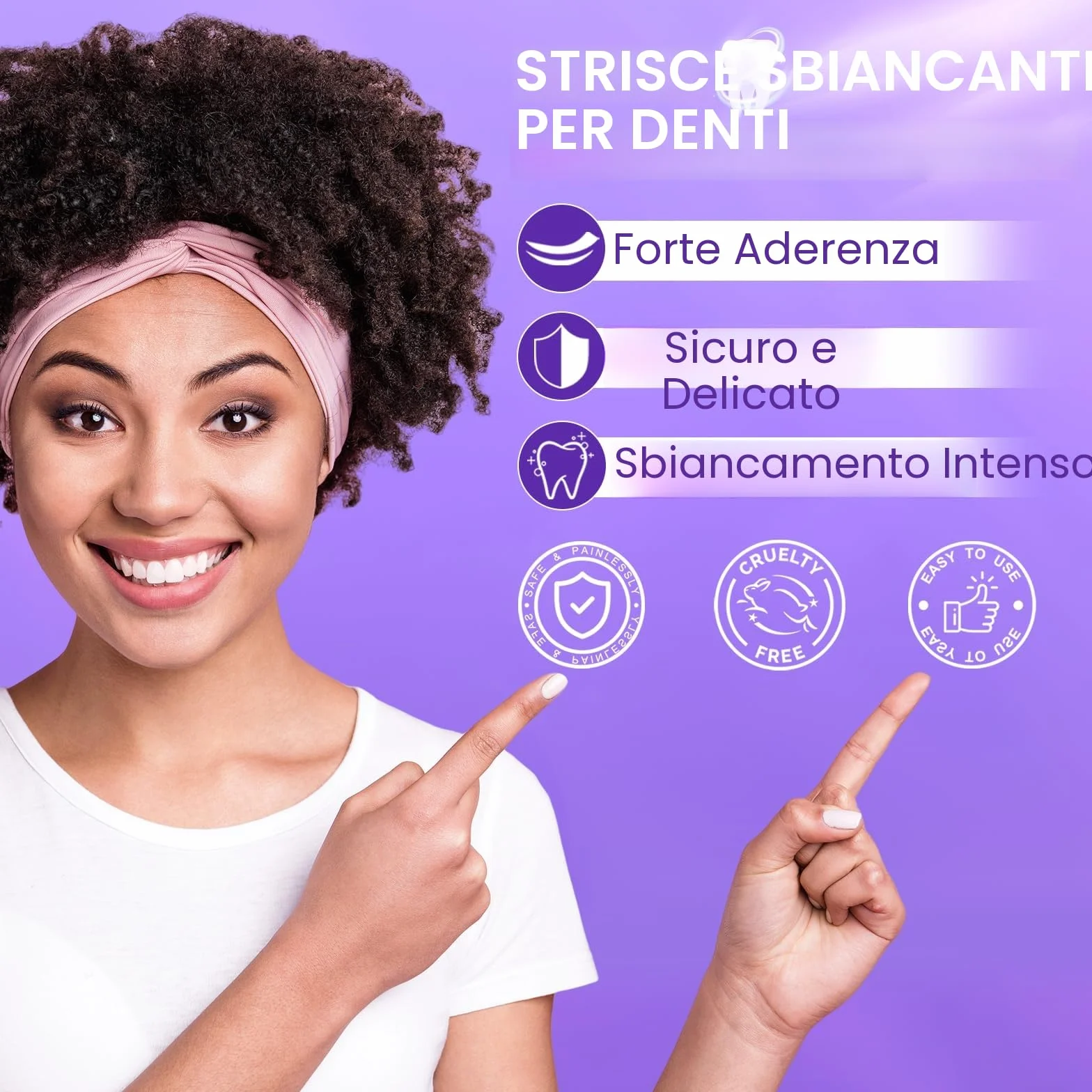 Strisce sbiancanti viola, confezione da 28 pezzi per sbiancamento dei denti per 14 trattamenti, risultati rapidi 30 minuti, formula resistente, sicuro e antiscivolo per tutti