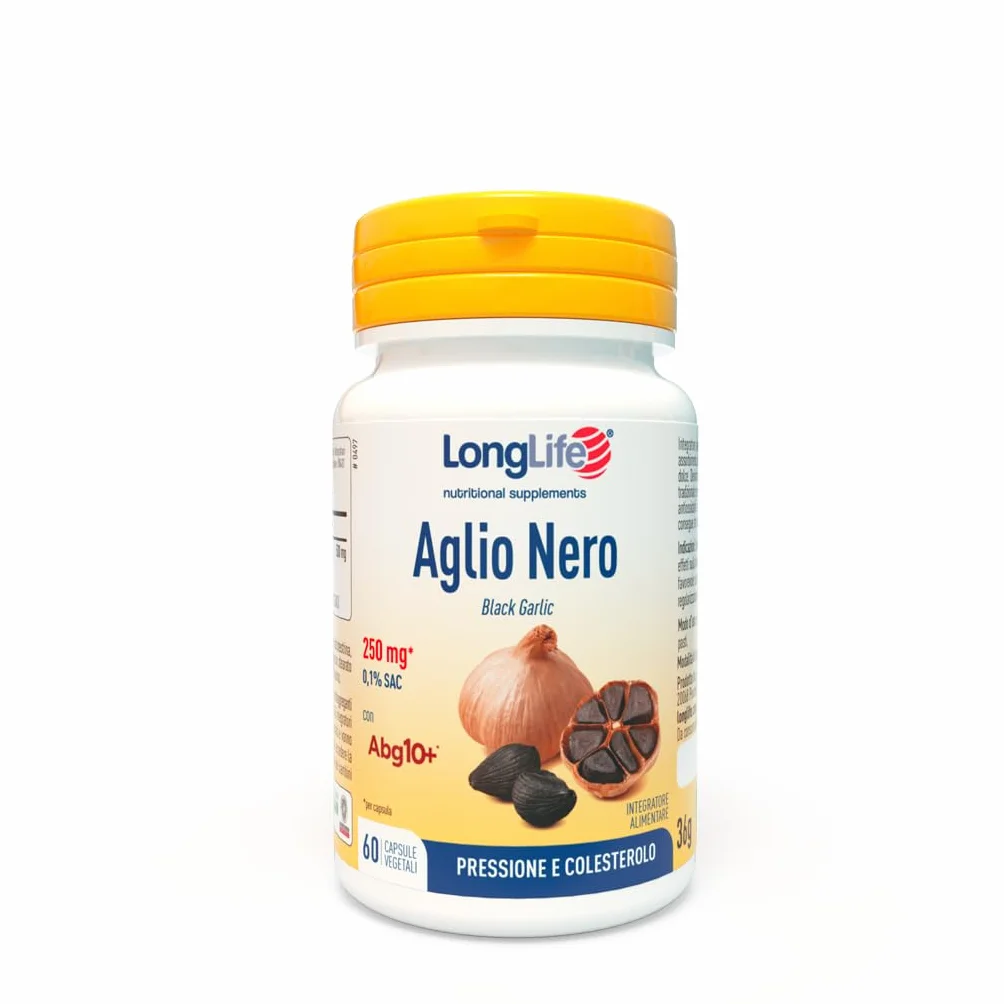 LongLife® Aglio Nero | Estratto fermentato 250mg | Titolato in S-allil-cisteina (SAC) 0,1% | Supporto cardiovascolare e antiossidante | Fino a 1 mese di trattamento | Vegano e Senza glutine