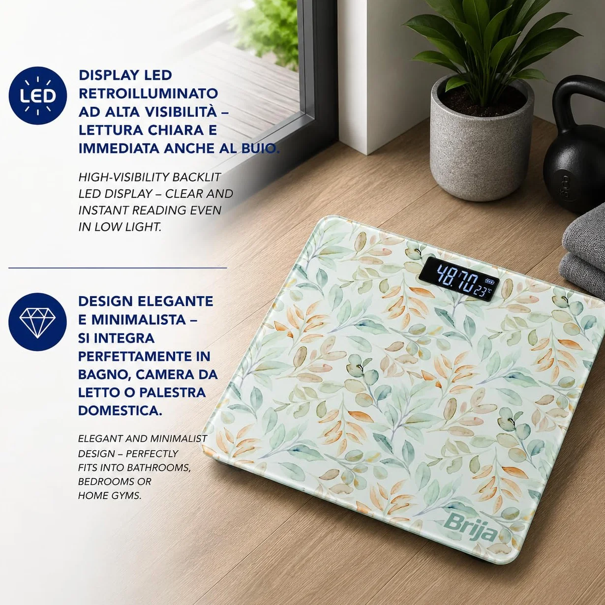 IPEA Bilancia Pesa Persone Digitale Ultra Sottile 180Kg 0,1KG Vetro Temperato