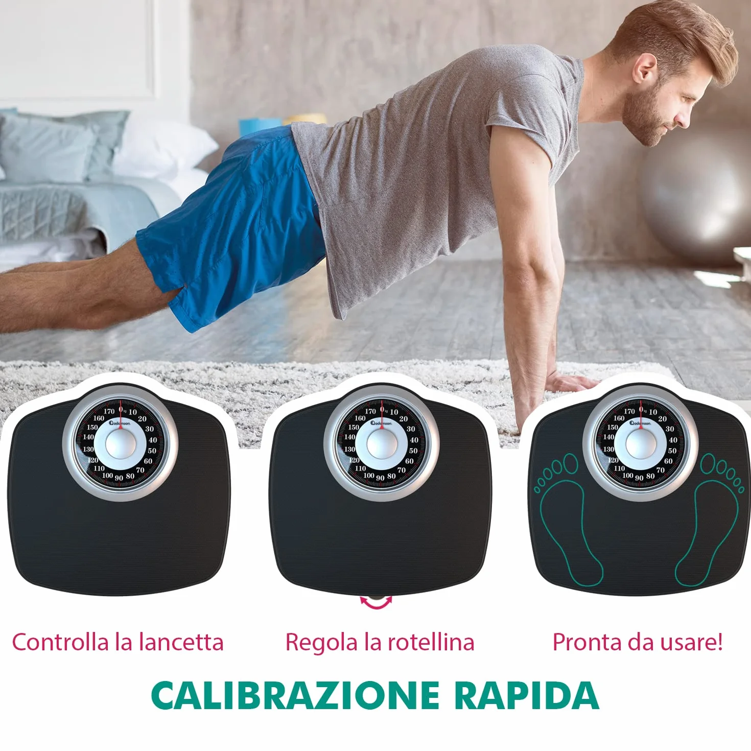 Adamson A25 Bilancia per Peso Corporeo - Fino a 180 KG - Quadrante Da 5,3” SU Piattaforma 31x30cm - Superficie in Gomma Antiscivolo - Bilancia Da Bagno Analogica Ad Precisione - 20 Anni DI Garanzia