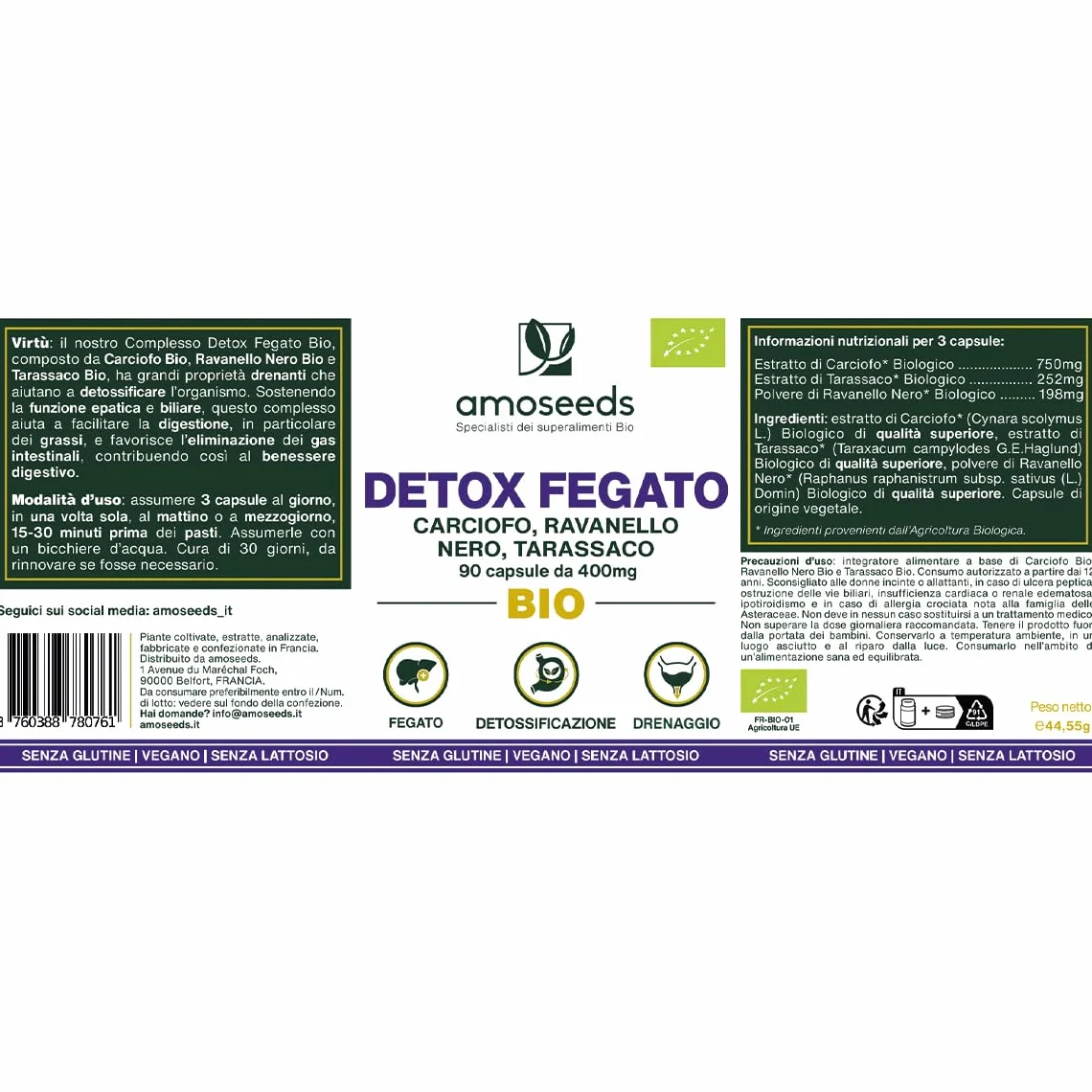 Detox Fegato BIO 90 capsule vegane Integratore Depurativo Carciofo Ravanello Nero Tarassaco
