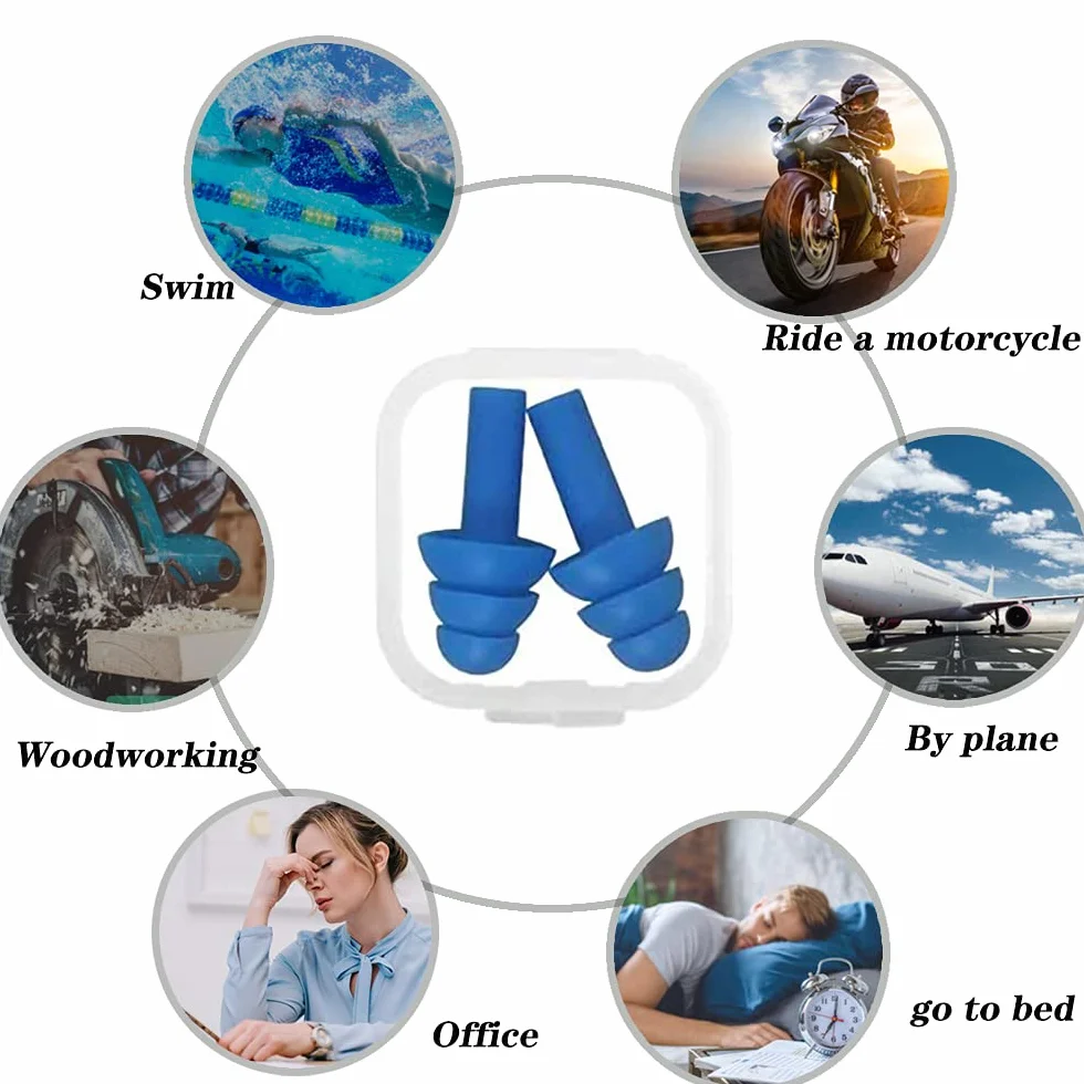 5 Paia Tappi per le Orecchie in Silicone Riutilizzabili, per Dormire, Russare, Studiare, Viaggiare, Nuoto Blu