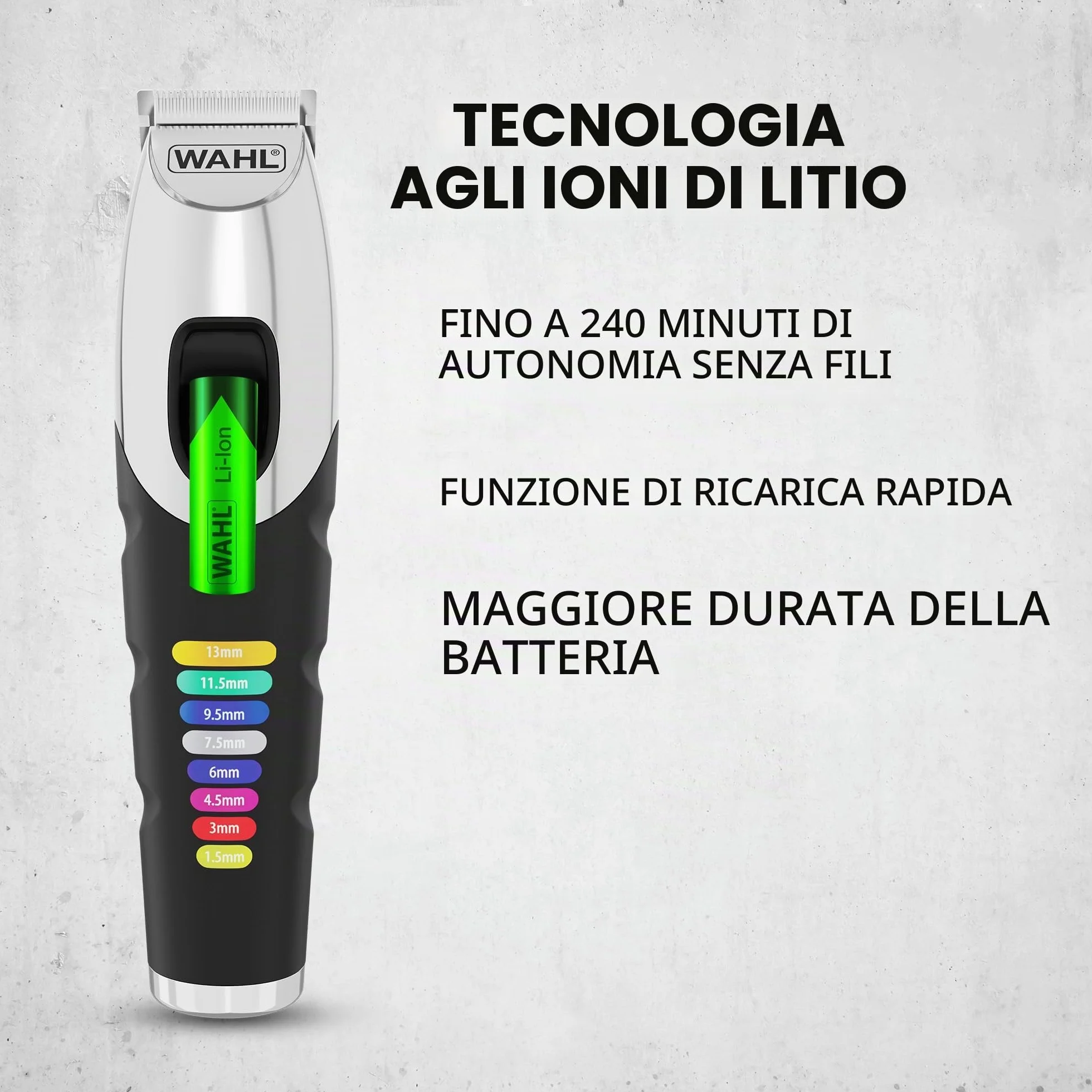 Wahl Colour Trim Tagliabarba Pettini Guida Codificati Colori 240 Minuti Funzionamento USB Lame Affilate Precisione