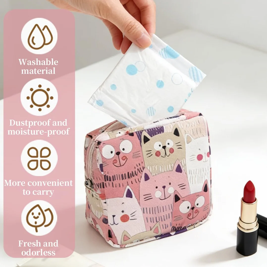 Borsa portatile impermeabile per assorbenti igienici rosa con cerniera, mini pochette da donna
