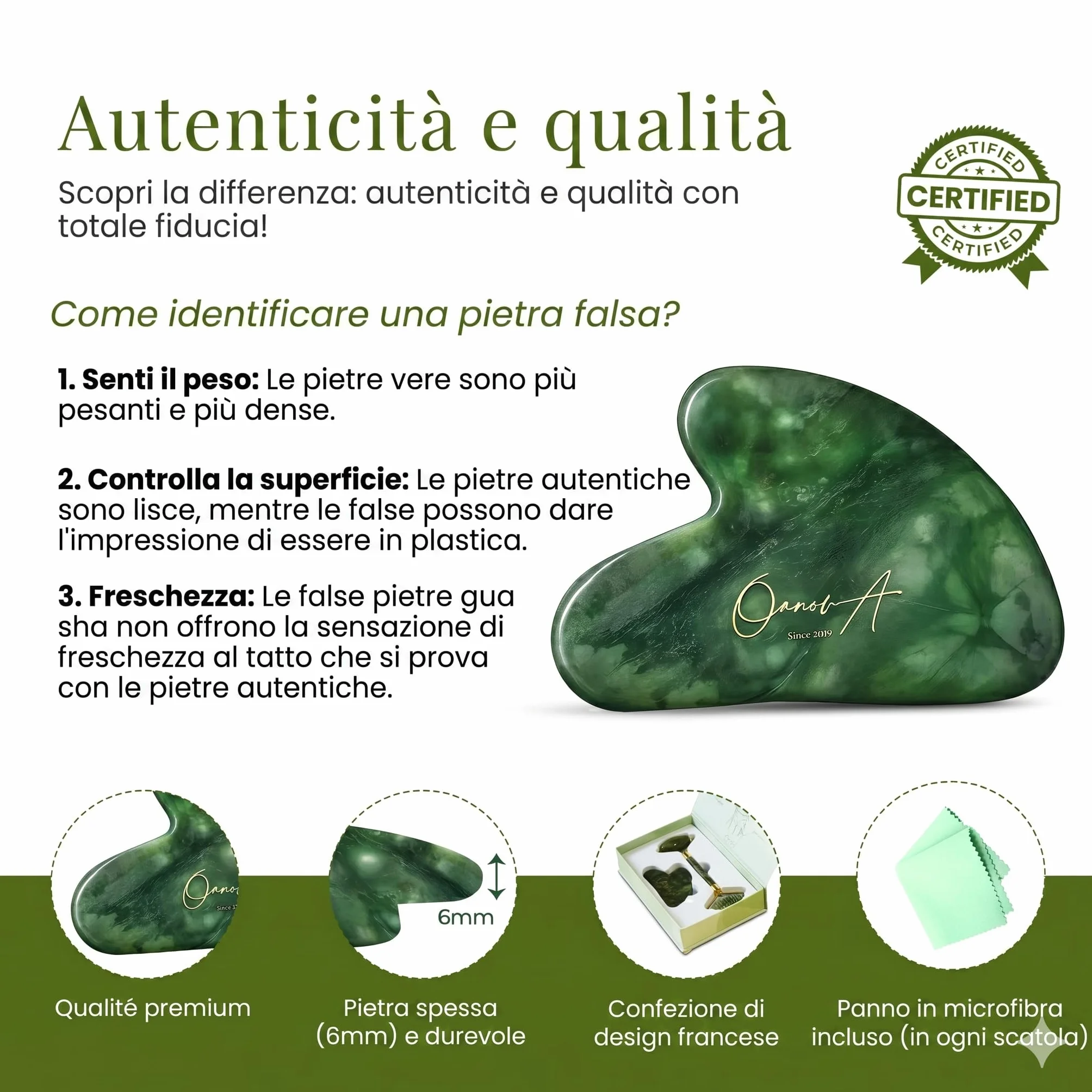 Kit Gua Sha per Viso e Corpo & Roller | Pietra Di Giada Verde | Massaggio Antirughe & Drenaggio Linfatico | Lifting Mento Doppio | Guasha | Maderotherapy | Gasha | Raffinare Shaper del Viso [OanovA]