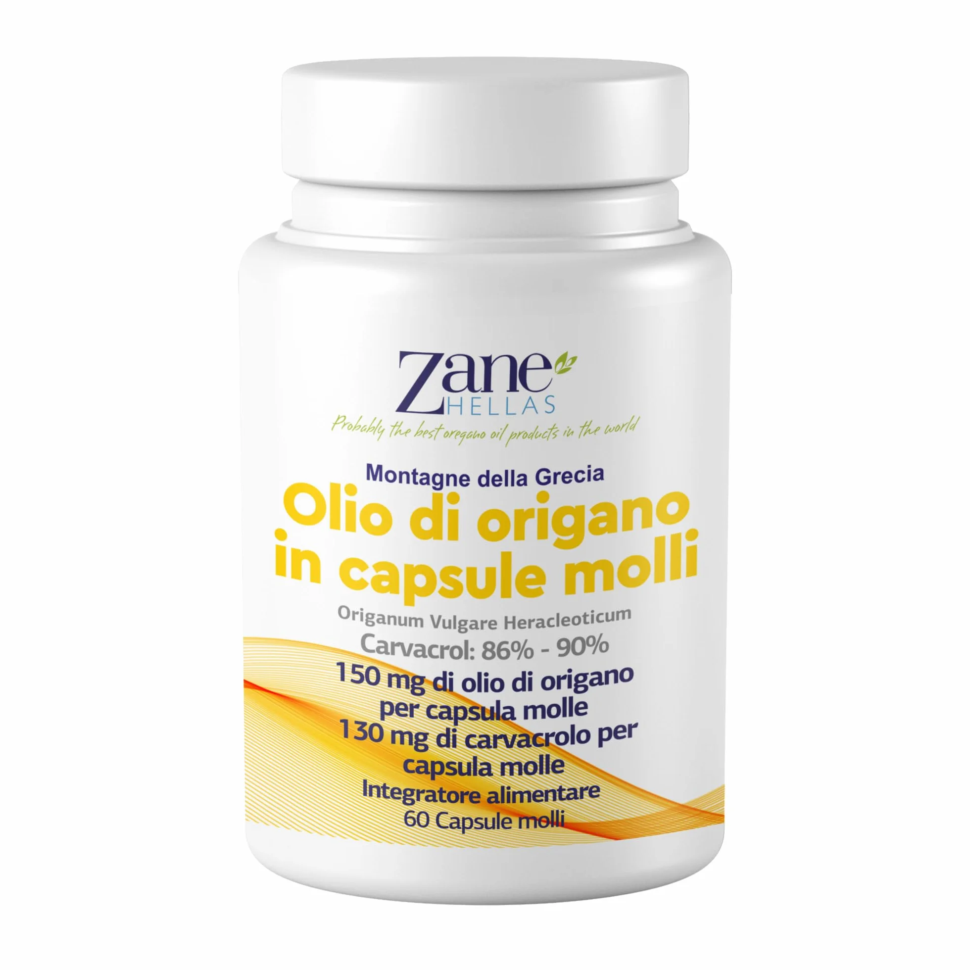 Zane Hellas Oregano Oil Softgels 30% Pure Greek Essential Oil 130 mg Carvacrol 60 Softgels