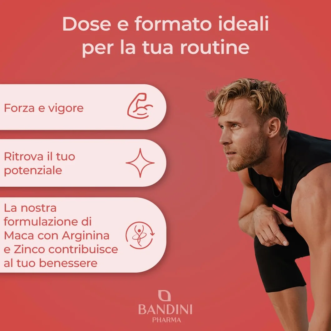 Bandini® MACA POWER Peruviana, 60 Capsule 100% Vegane, Complesso ad Alto Dosaggio con Tribulus, Arginina, Zinco, Vitamina B6 e B12 - Stanchezza Fisica e Mentale, Energia, Sport - Made in Italy