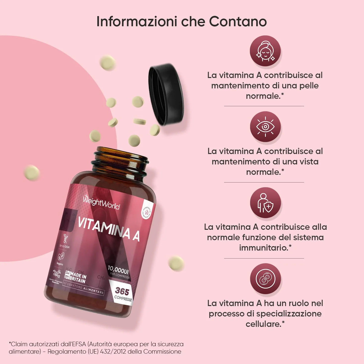 Vitamina A, 365 Compresse Vegane (per 1+ Anno), Vit A come Retinil Acetato, La Vitamina A Contribuisce al Mantenimento di una Vista Normale (EFSA), Senza Magnesio Stearato, Prodotto nel Regno Unito