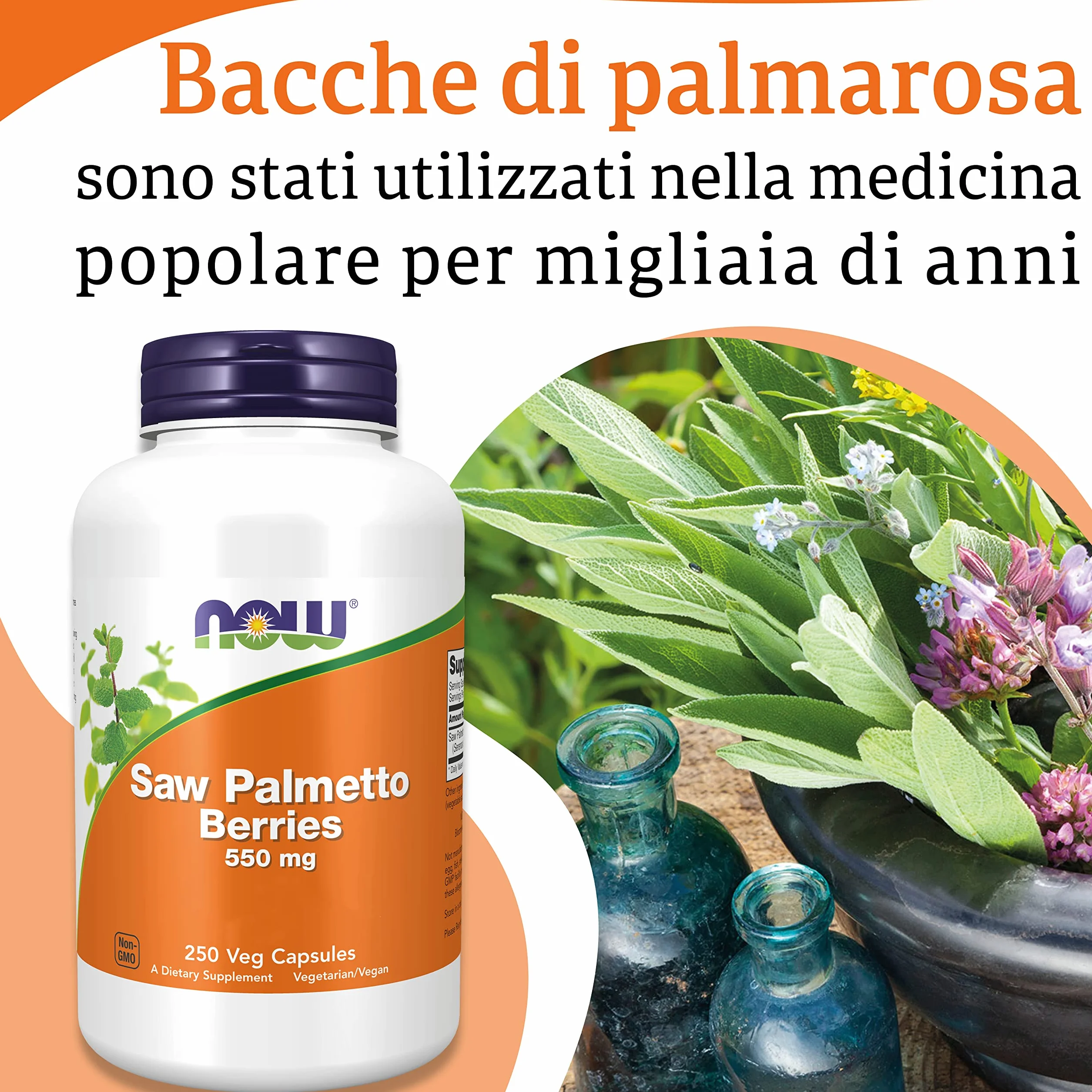 Now Foods Saw Palmetto Berries 550mg 250 Capsules Vegan