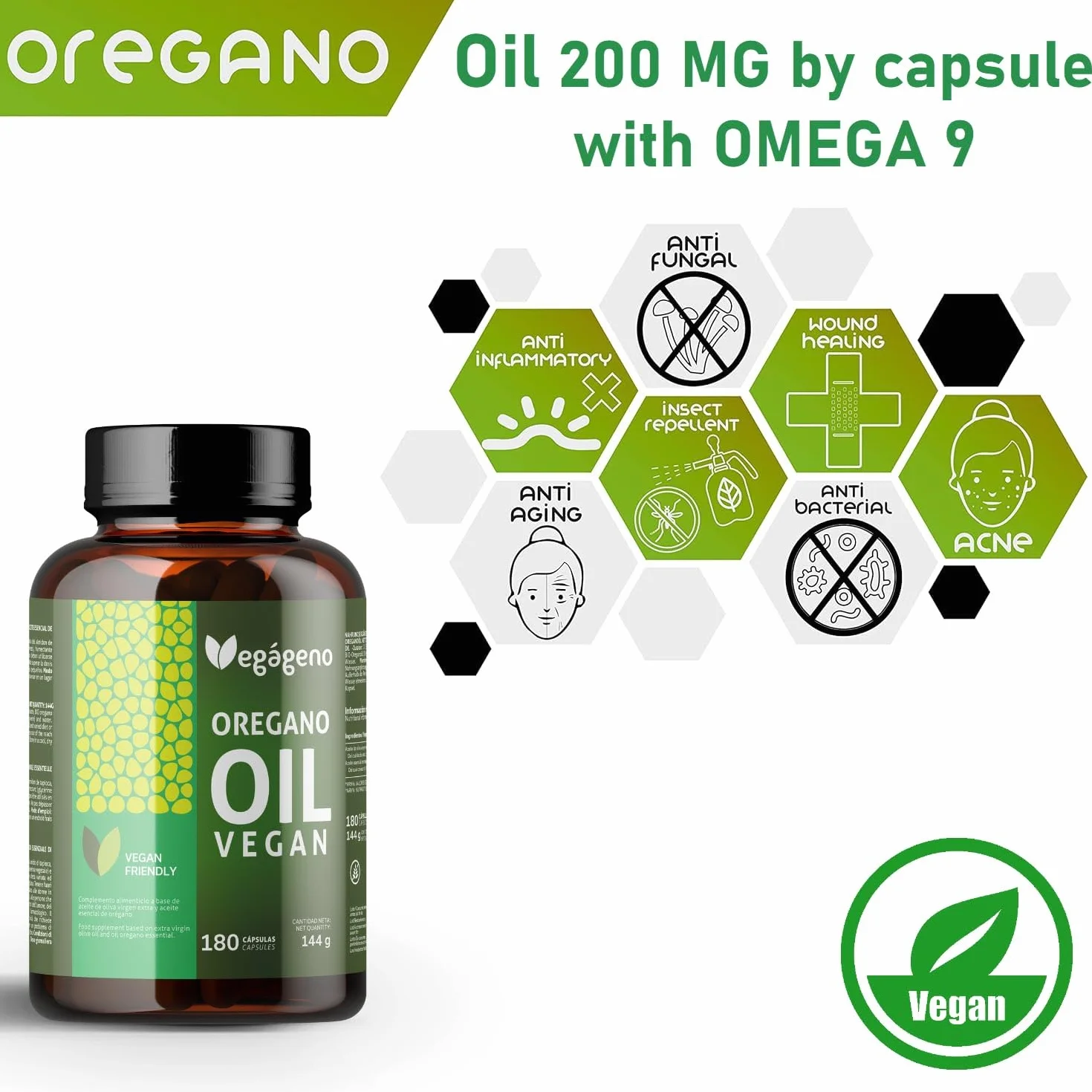Olio Essenziale di Origano 180 Capsule 200mg con Omega 9 e Carvacrolo Integratore Alimentare Vegano