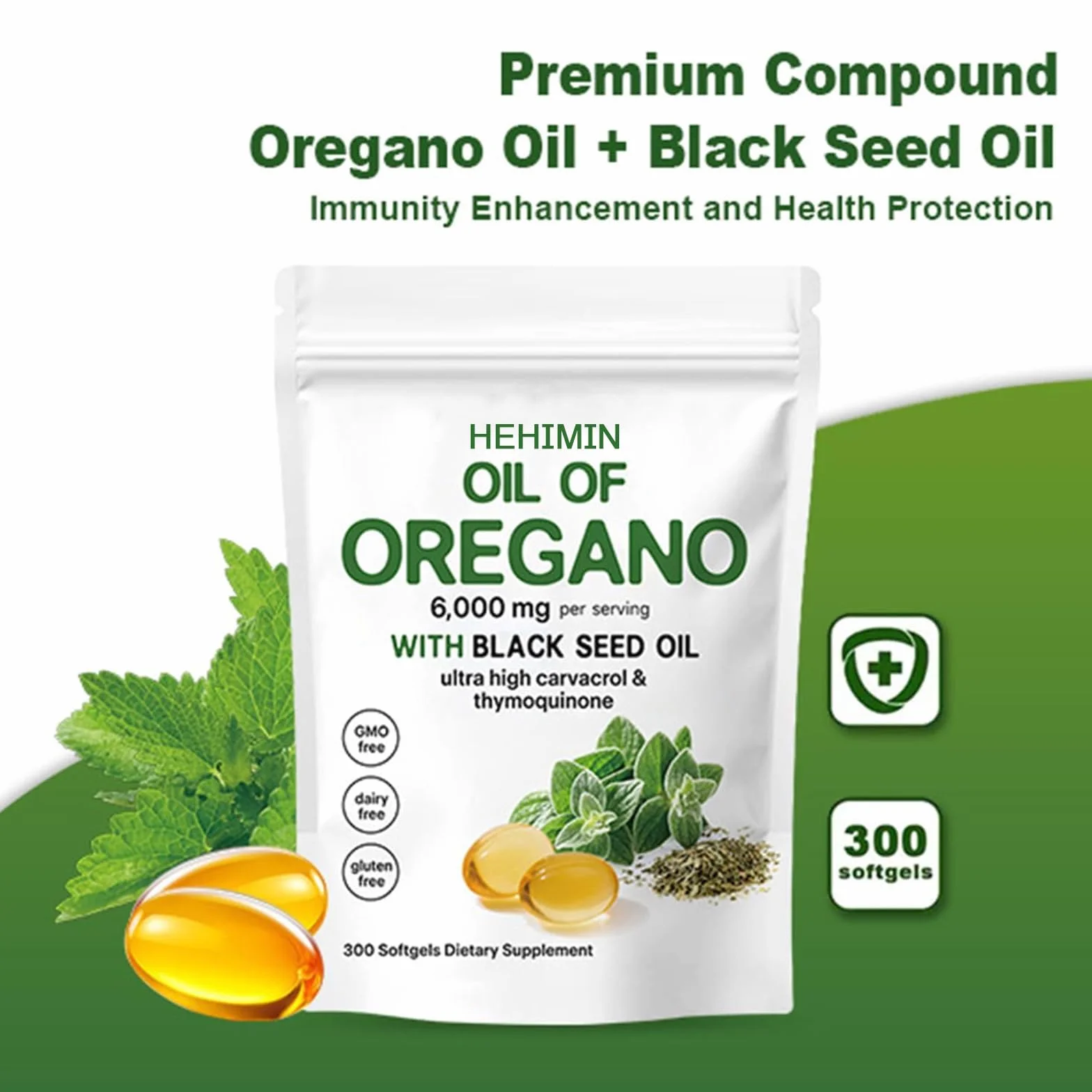 Olio di Origano Softgels 6000 mg con Oli di Semi Neri Integratore