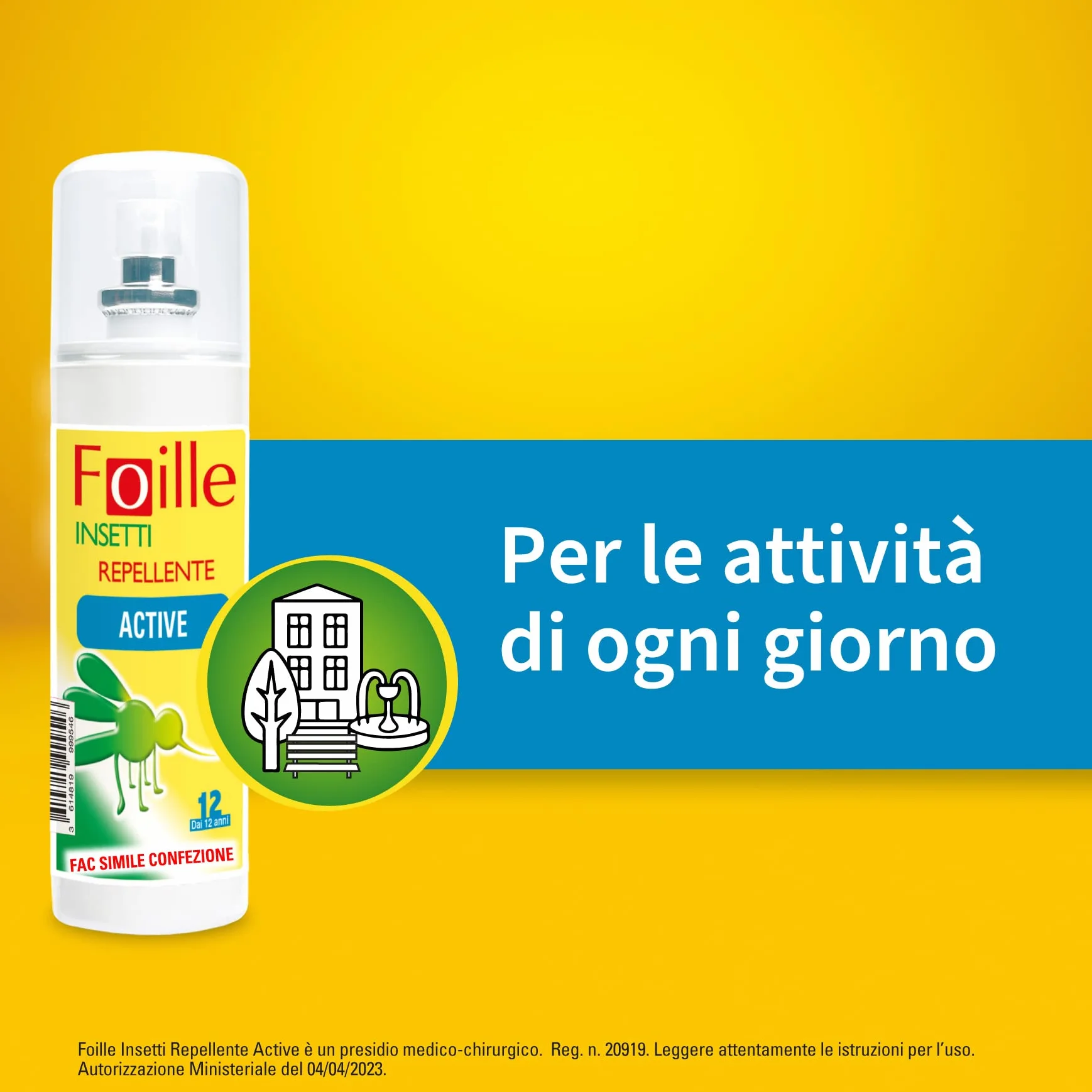 Repellente Insetti Foille Active con Icaridina 20% 100 ml x2, Contro Zanzare Zecche Flebotomi, Efficacia 12 Ore