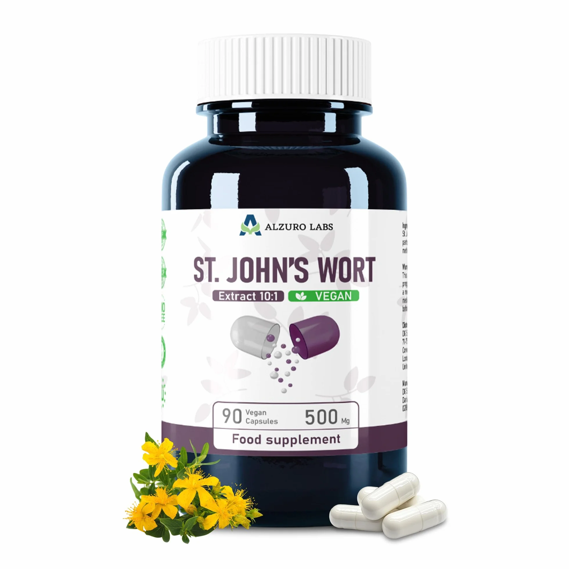 St. John's Wort 5,000mg Equivalent | High Strength 500mg 10:1 Extract | 90 Vegan Capsules | Mood & Emotional Wellbeing Support | GMP & 3rd Party Lab Tested