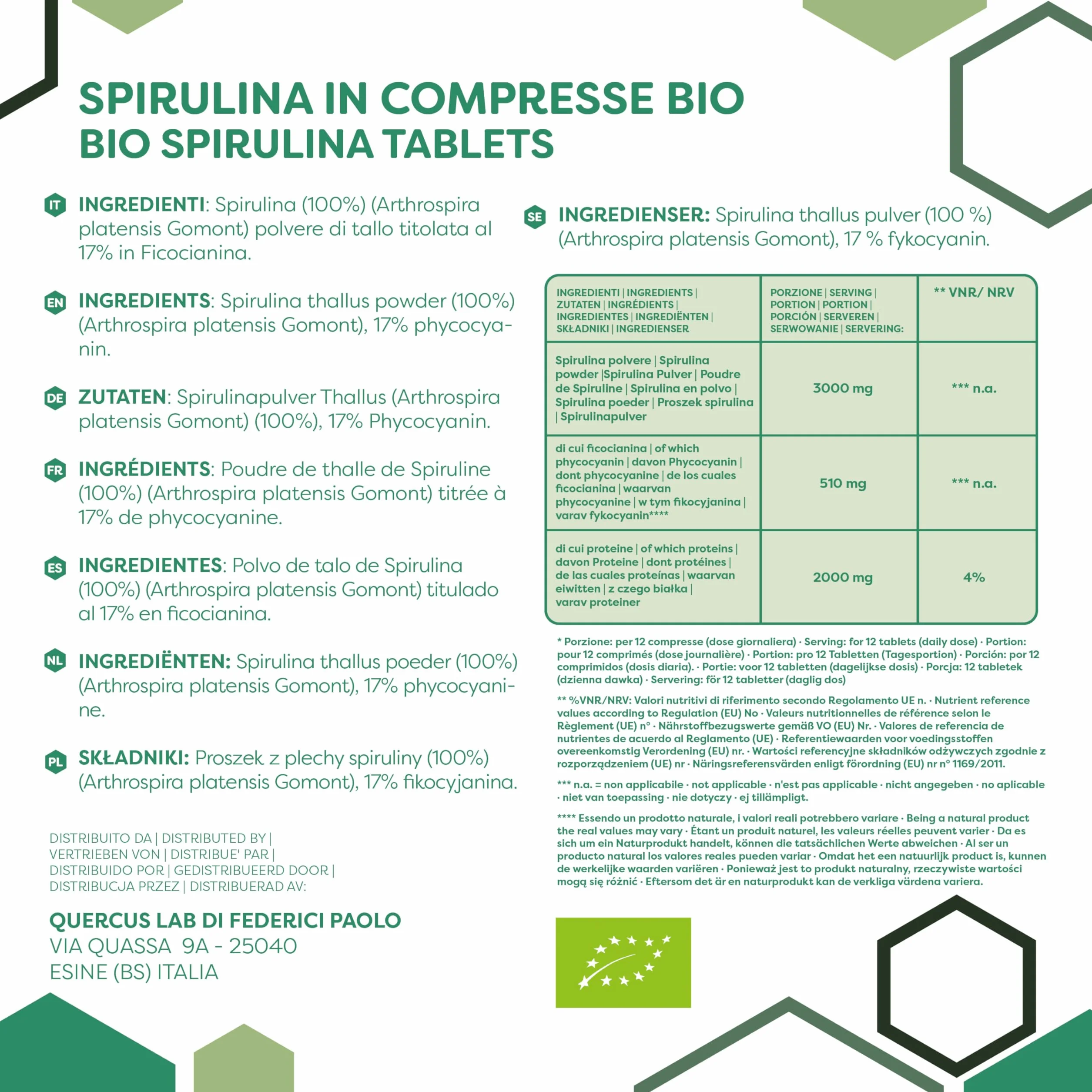ERBOTECH Spirulina BIO Compresse 200g 800 Capsule Alga Biologica Pura Vegana
