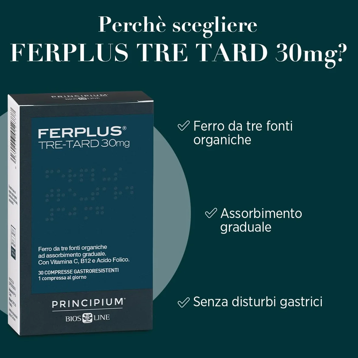 Bios Line Principium FerPlus Tre-Tard 30 Cps Gastroresistenti