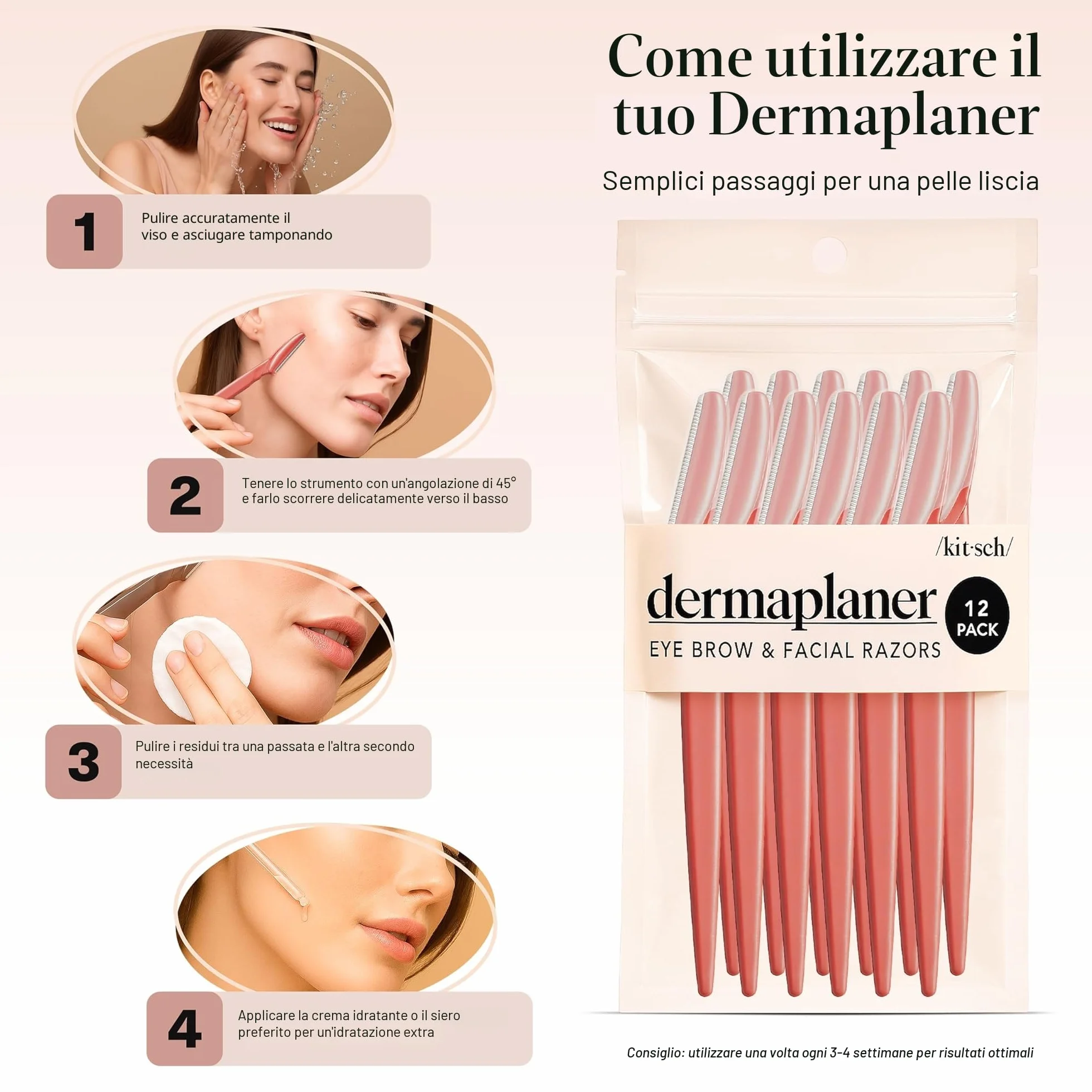 Kitsch Dermaplaning Tool Rasoi per il viso da donna 12 pezzi Corallo