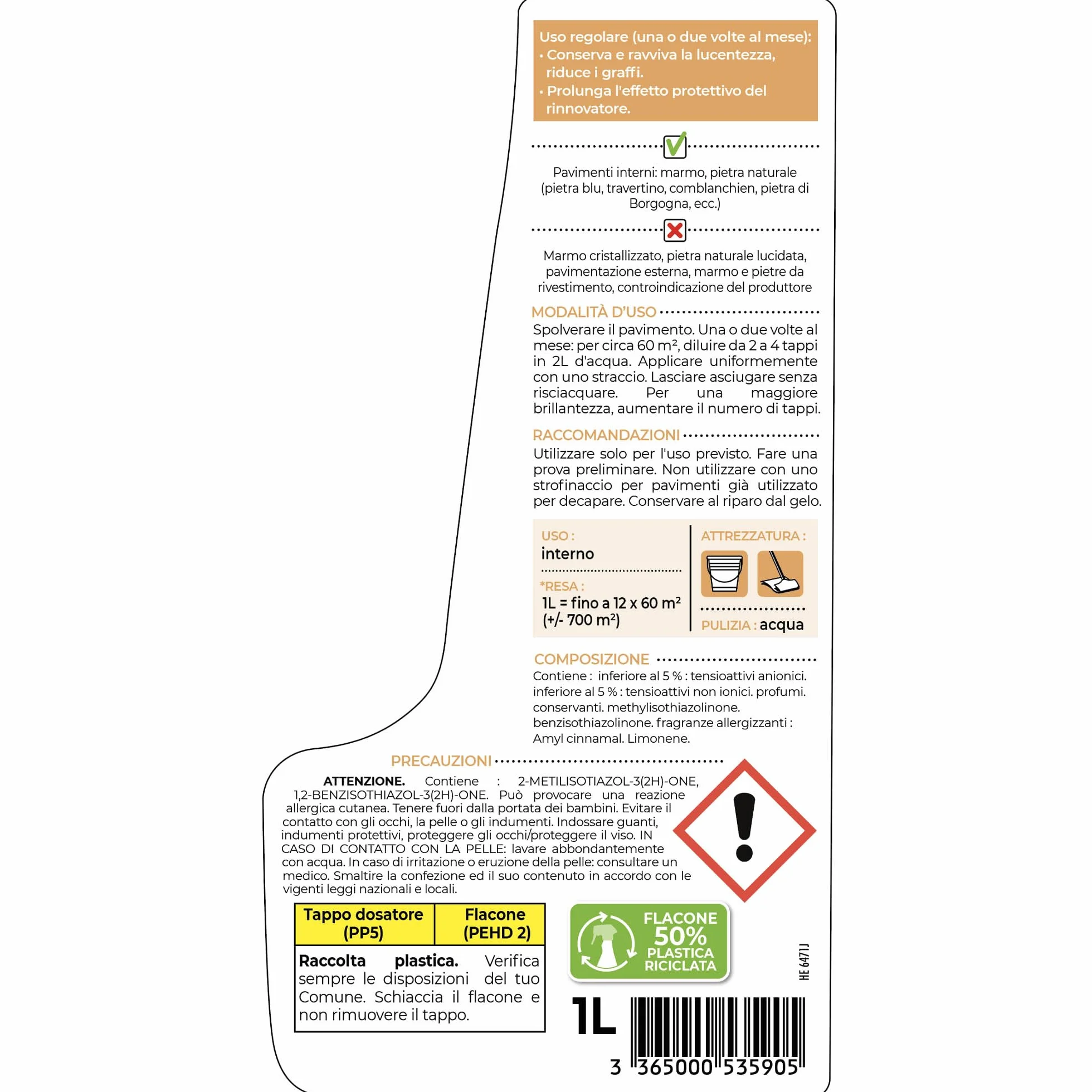 STARWAX Pulitore brillante marmo pietre naturali 1L