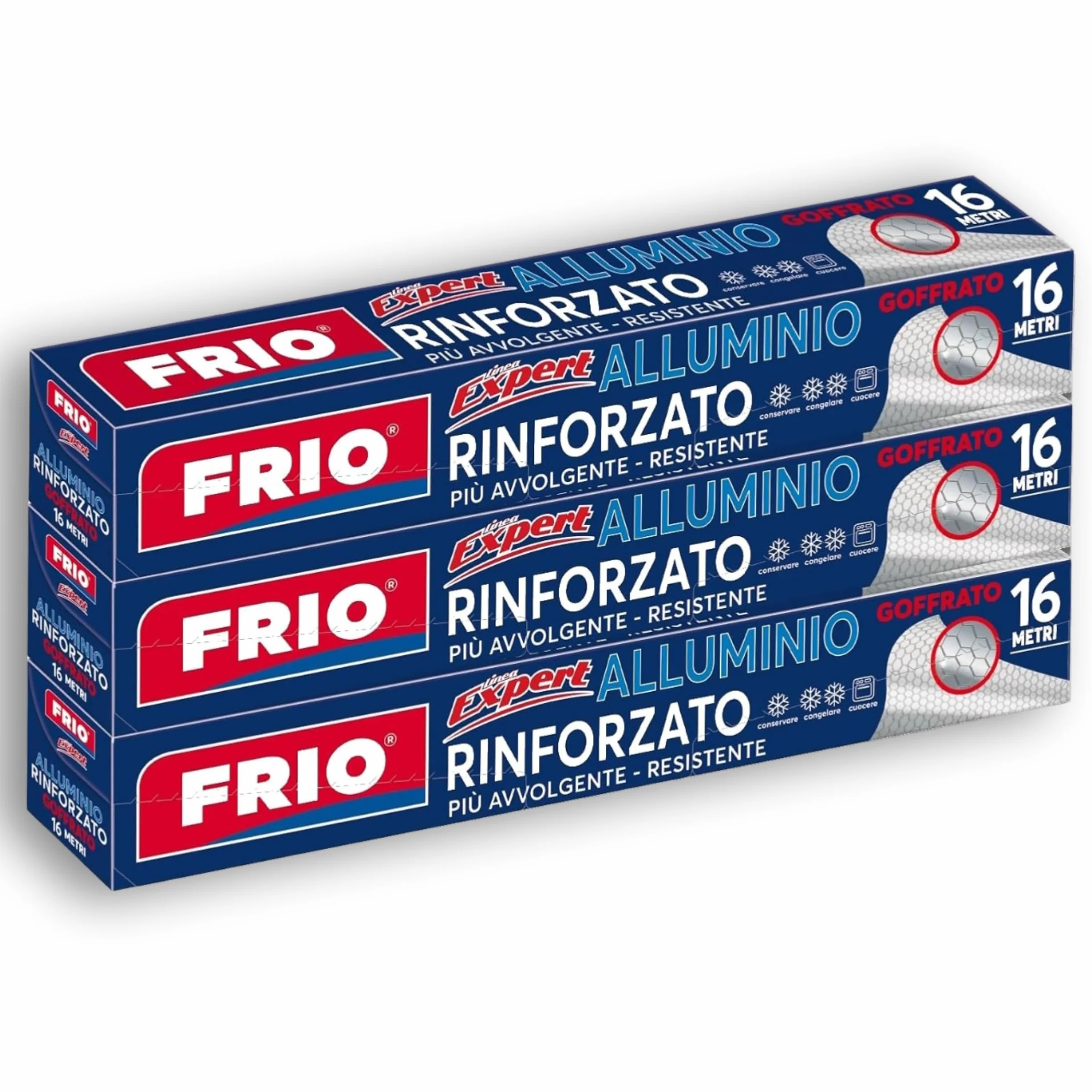 FRIO Set 3 Rotoli Alluminio Alimenti Goffrato 16 Metri Rinforzato Totale 48 Metri per Cucina Professionale