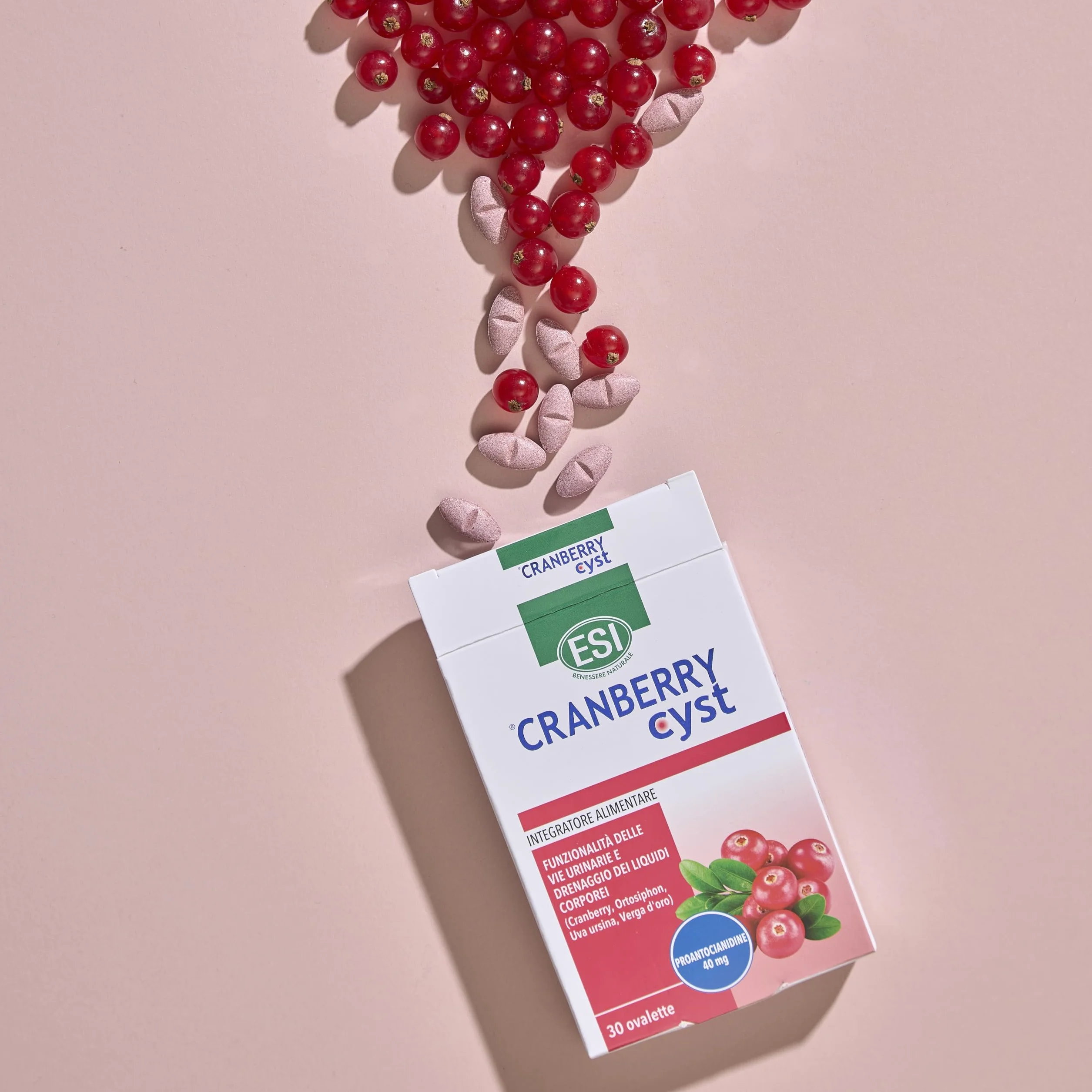 ESI Cranberry Cyst Integratore Alimentare Uva Ursina per Vie Urinarie Drenaggio 30 Ovalette