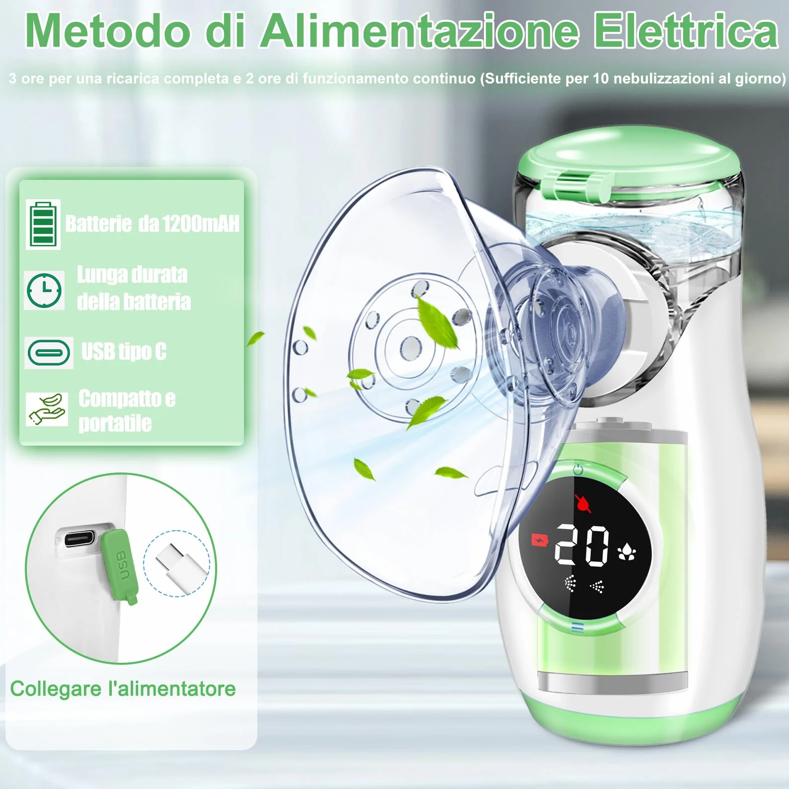Aerosol Portatile Silenzioso con Display Digitale, Macchina Aerosol per Adulti e Bambini