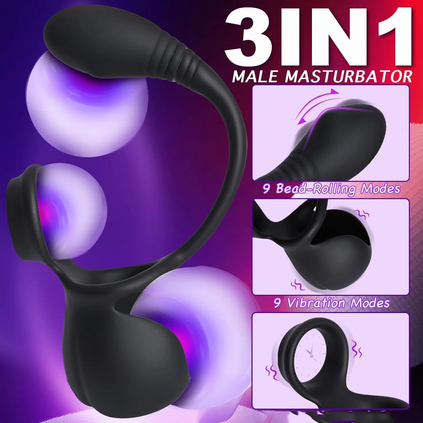 Prostata Vibratore Anale con Anello Pene Vibratore per Uomini, Massaggiatore Prostatico, Vibratoreper Uomo Professionale Plug Analesex Toy, Plug Anale-Dilatatore Uomo, Sex Toys Sessuali per Uomini