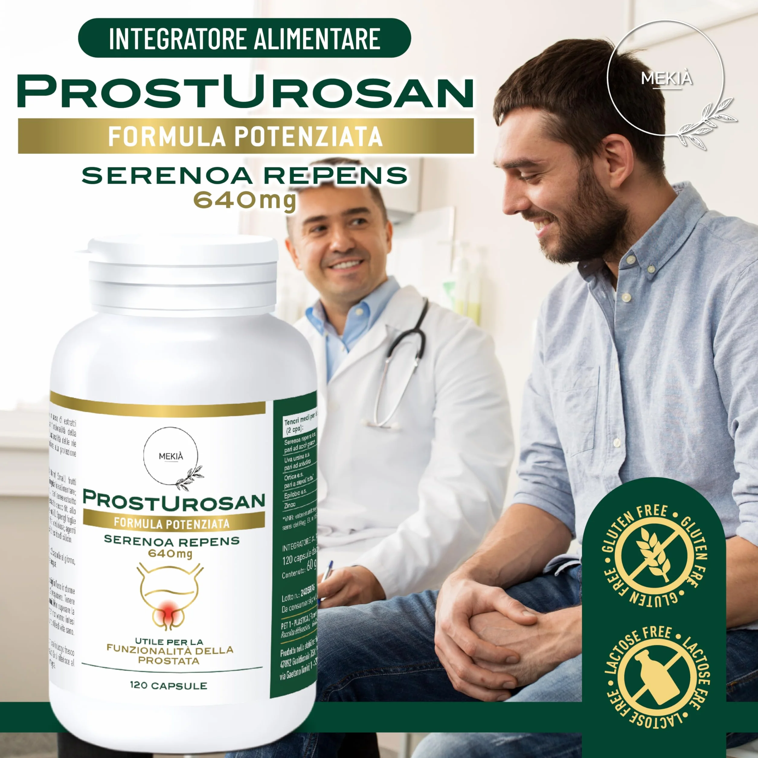 SERENOA REPENS 640 mg Alta titolazione 120 capsule integratore Vie Urinarie Prostata Uomo Saw Palmetto Uva Ursina Zinco Ortica Semi di Zucca Epilobio Pygeum