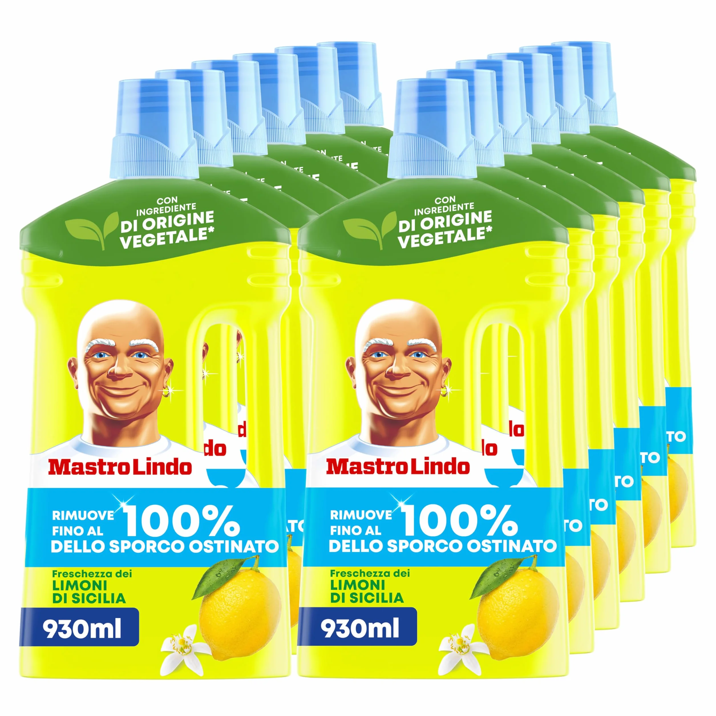Mastro Lindo Liquido Detersivo Per Pavimenti Multiuso, 12 x 930ml, Profumo Limoni Di Sicilia