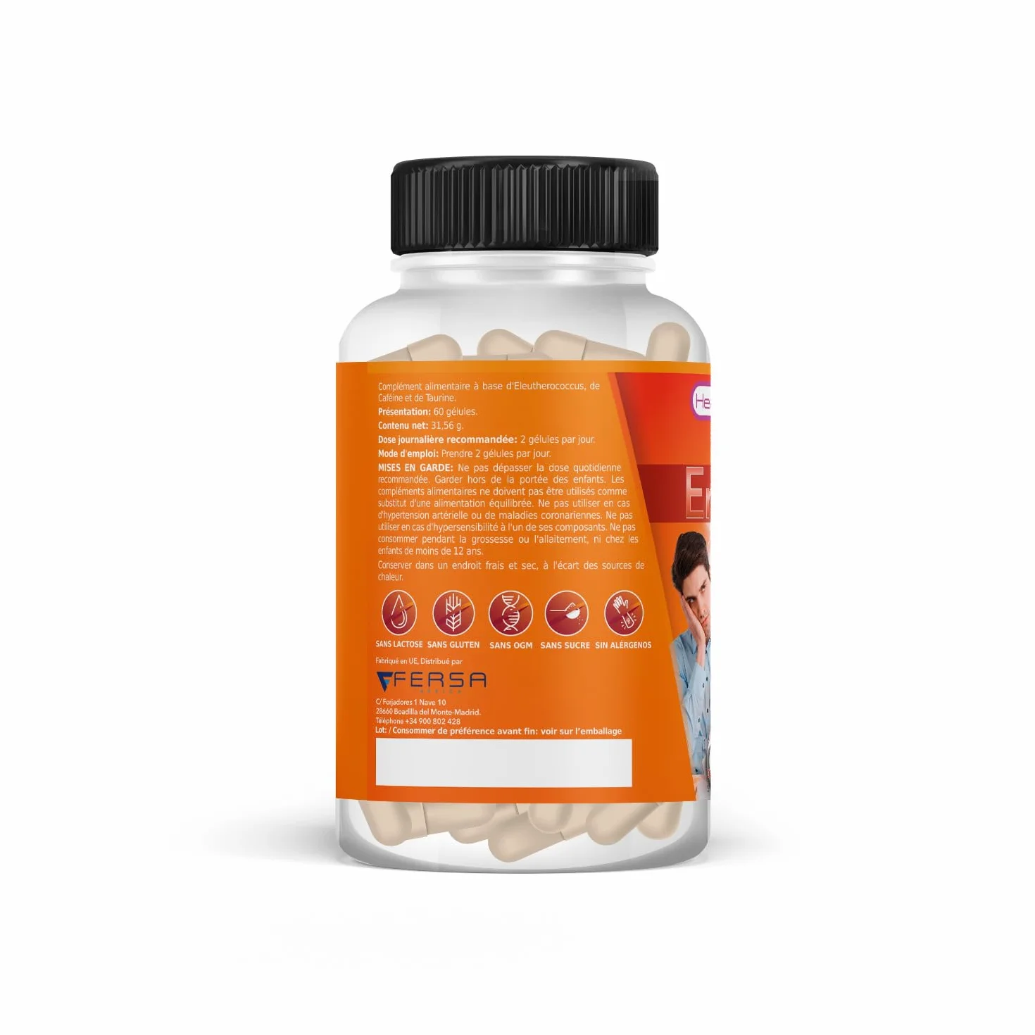 Healthy Fusion Energy Vital | Formula energizzante e anti-fatica efficace | Eleuterococco + Taurina + Caffeina | Stimolante 100% naturale | Migliora e potenzia le performance fisiche e mentali | 60u