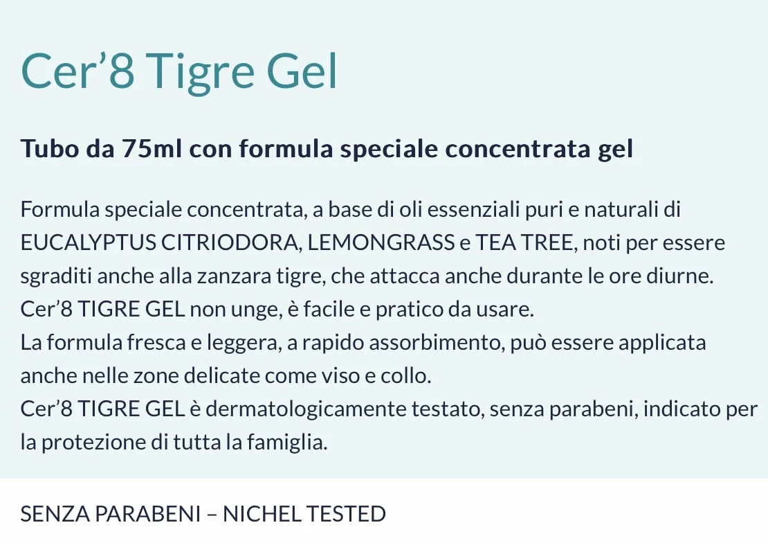 Cer'8 Tigre Gel 75 milliliters - Gel Antizanzare