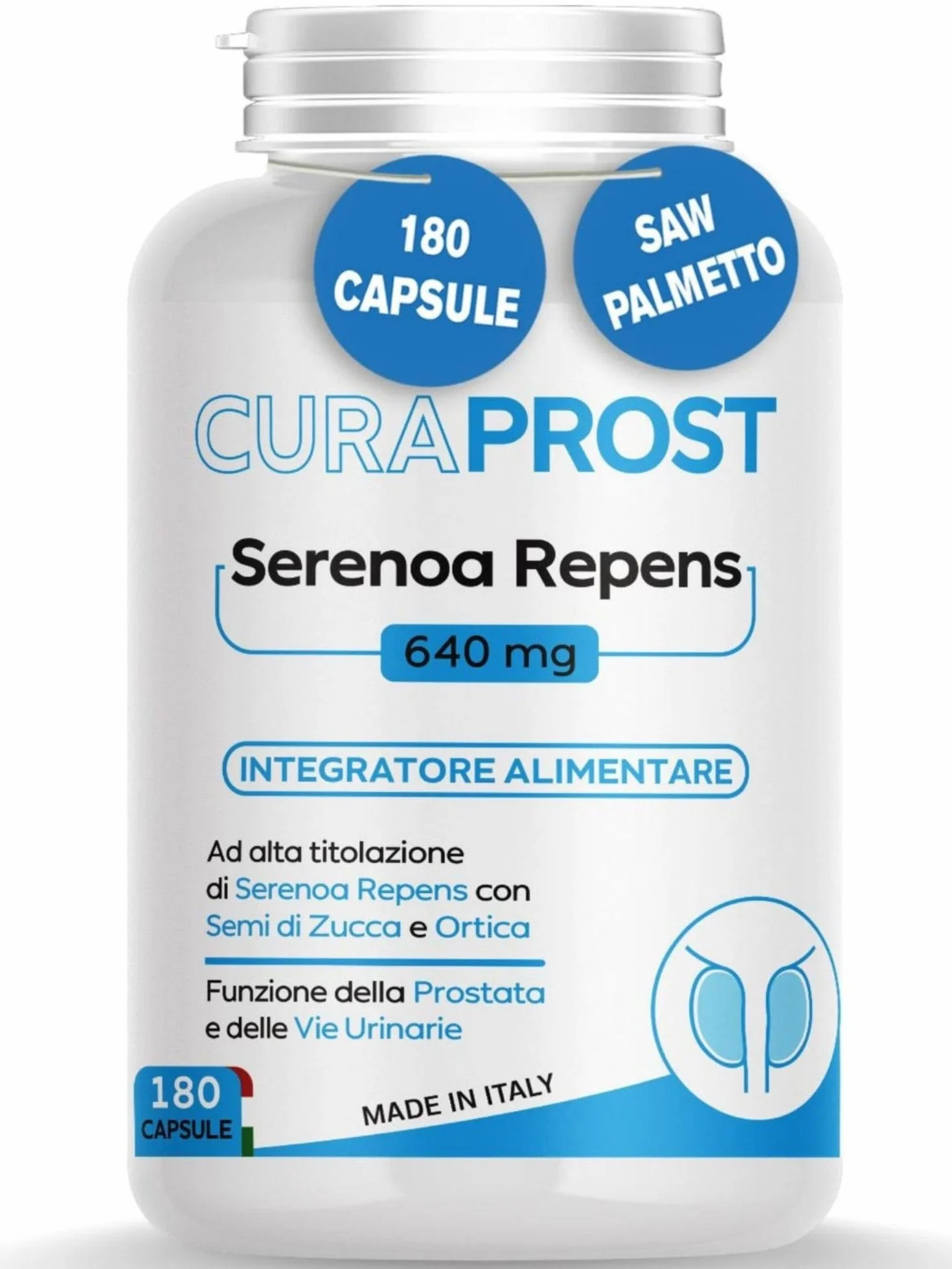 Serenoa repens prostata Integratore 640 mg 180 Capsule Saw palmetto Formula Complex integratore Uomo benessere delle vie Urinarie