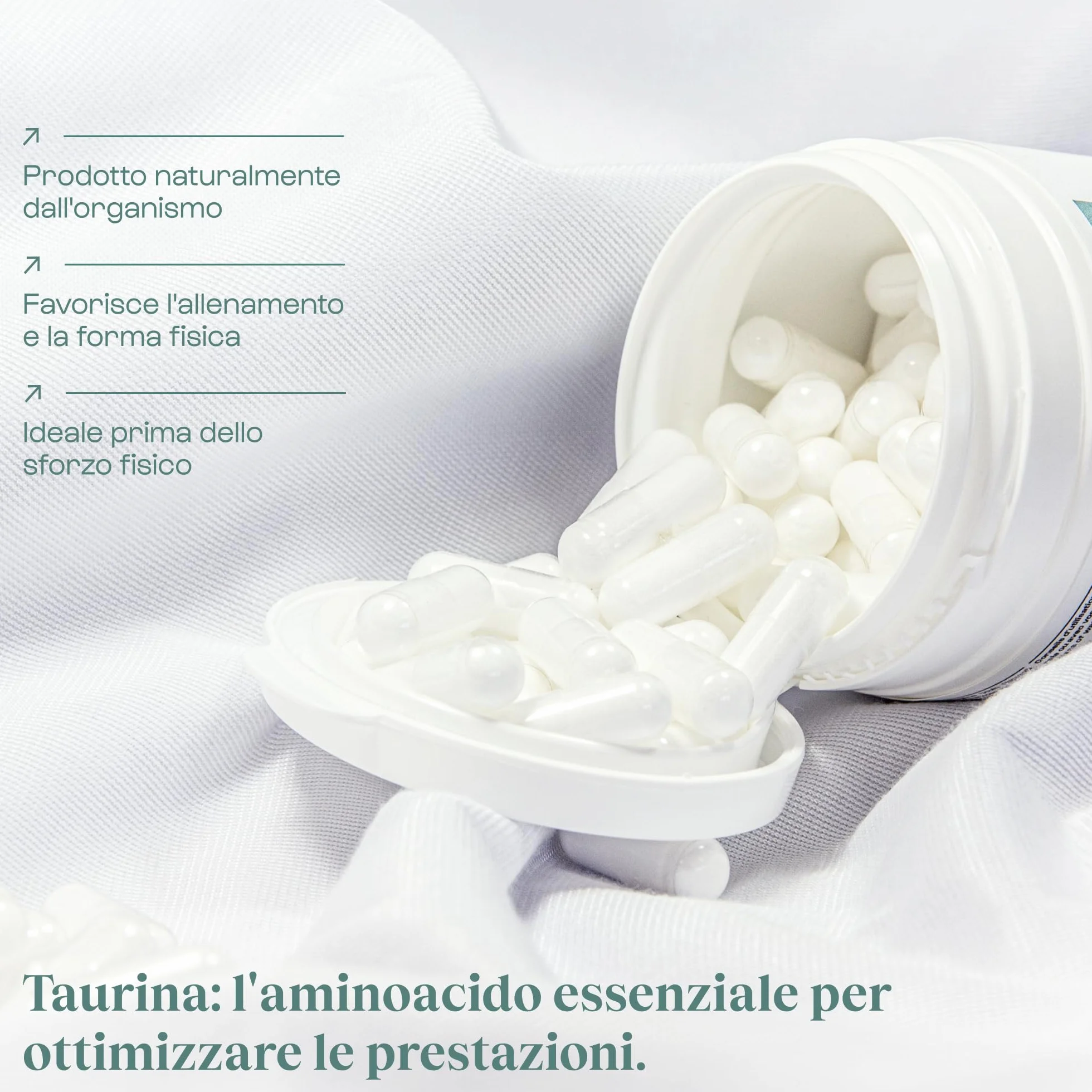Taurina pura al 100% | Prestazioni atletiche - Miglioramento del sonno - Taurina vegetale - Non OGM - Benessere e Sport | Nutrimuscle | 120 capsule