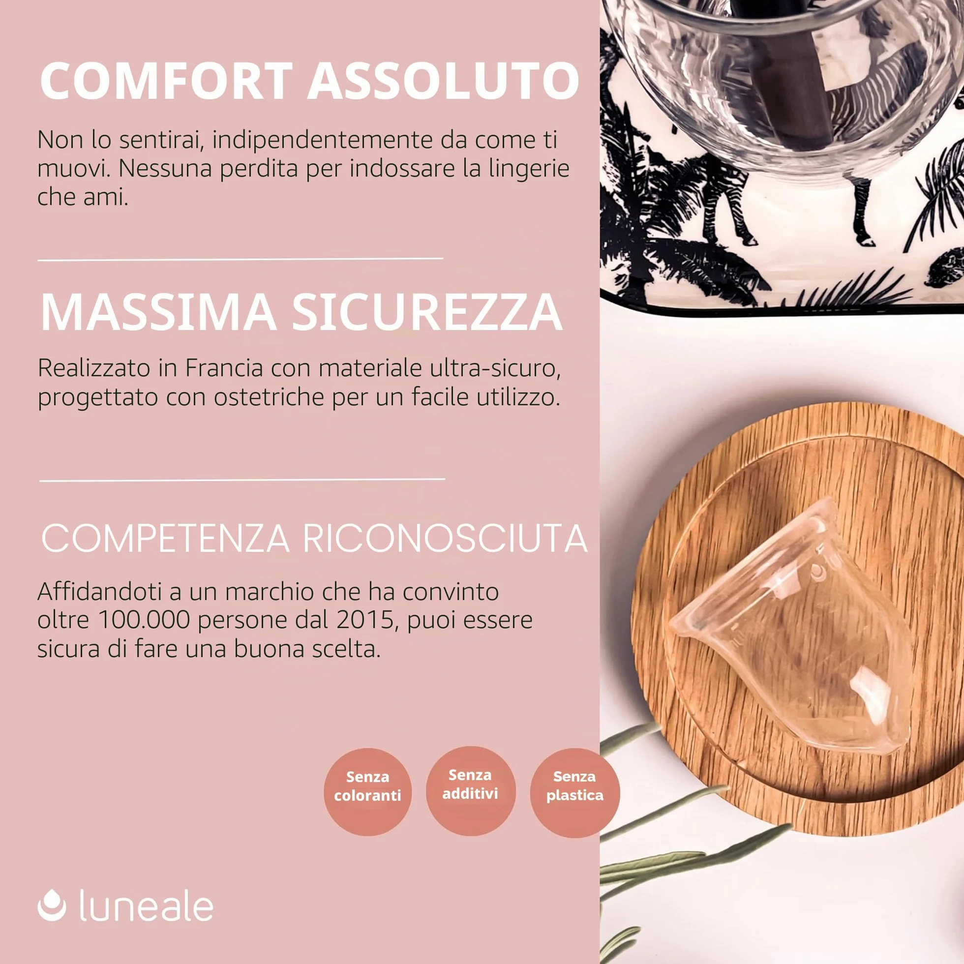 La Cup Luneale - coppetta mestruale - design ergonomico esclusivo creato con ostetriche - fabbricazione francese - 100% silicone medico al platino (M - Flusso medio/abbondante)