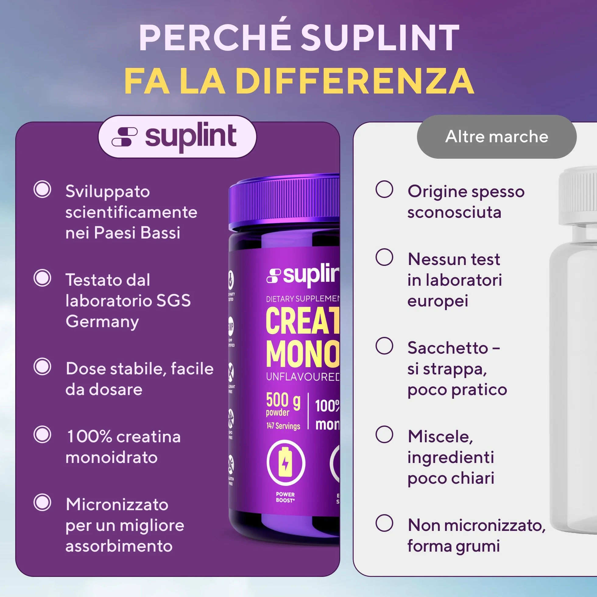 Polvere di Creatina Monoidrata 500 g – 147 Porzioni – 100 % Creatina Monoidrato Pura – Qualità Micronizzata – Vegano, Senza OGM – Integratore Sportivo per Forza, Muscoli & Recupero