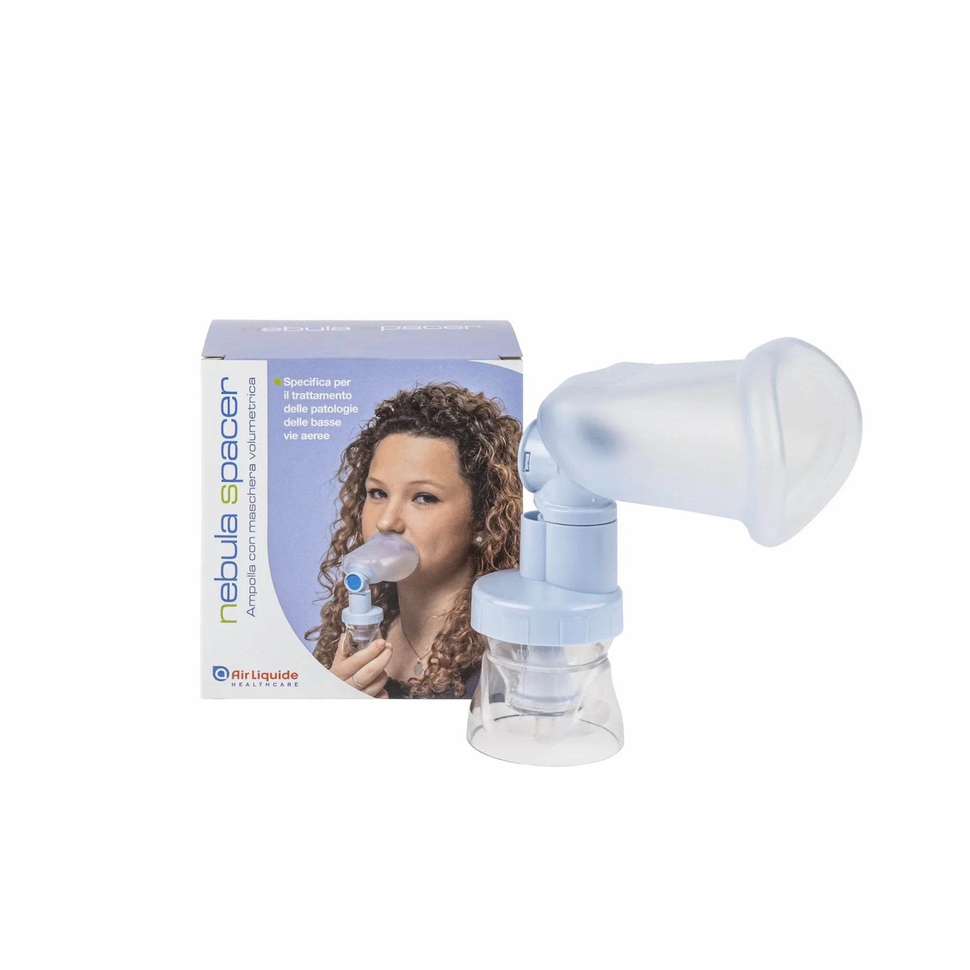 Air Liquide Healthcare NEBULA SPACER Ampolla con Maschera per Pazienti Cooperanti 6 anni Terapia Basse Vie Respiratorie