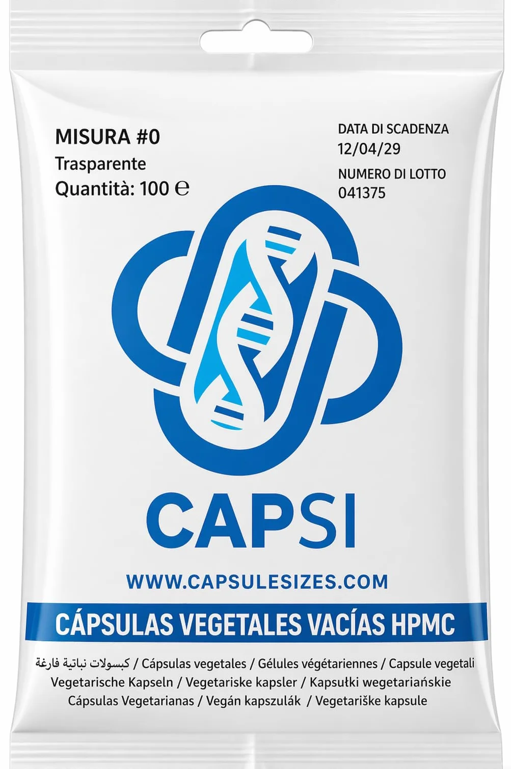 Capsule vegetariane vuote HPMC Dimensioni 0 x 100