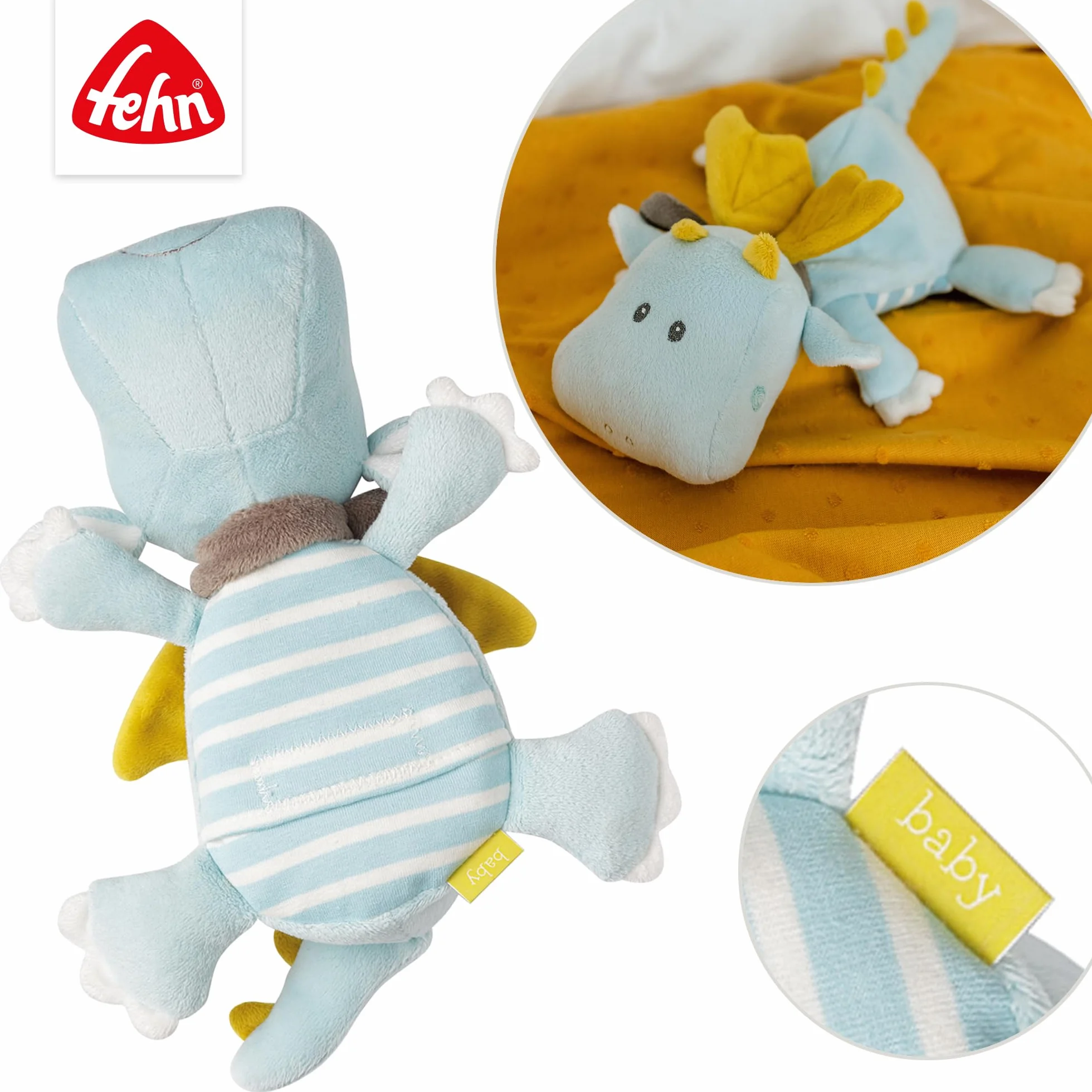 Fehn animale termico drago - Cuscino con semi d'uva in un grazioso peluche a forma di drago - Cuscino termico per il relax di neonati e bambini piccoli a partire da 0+ mesi