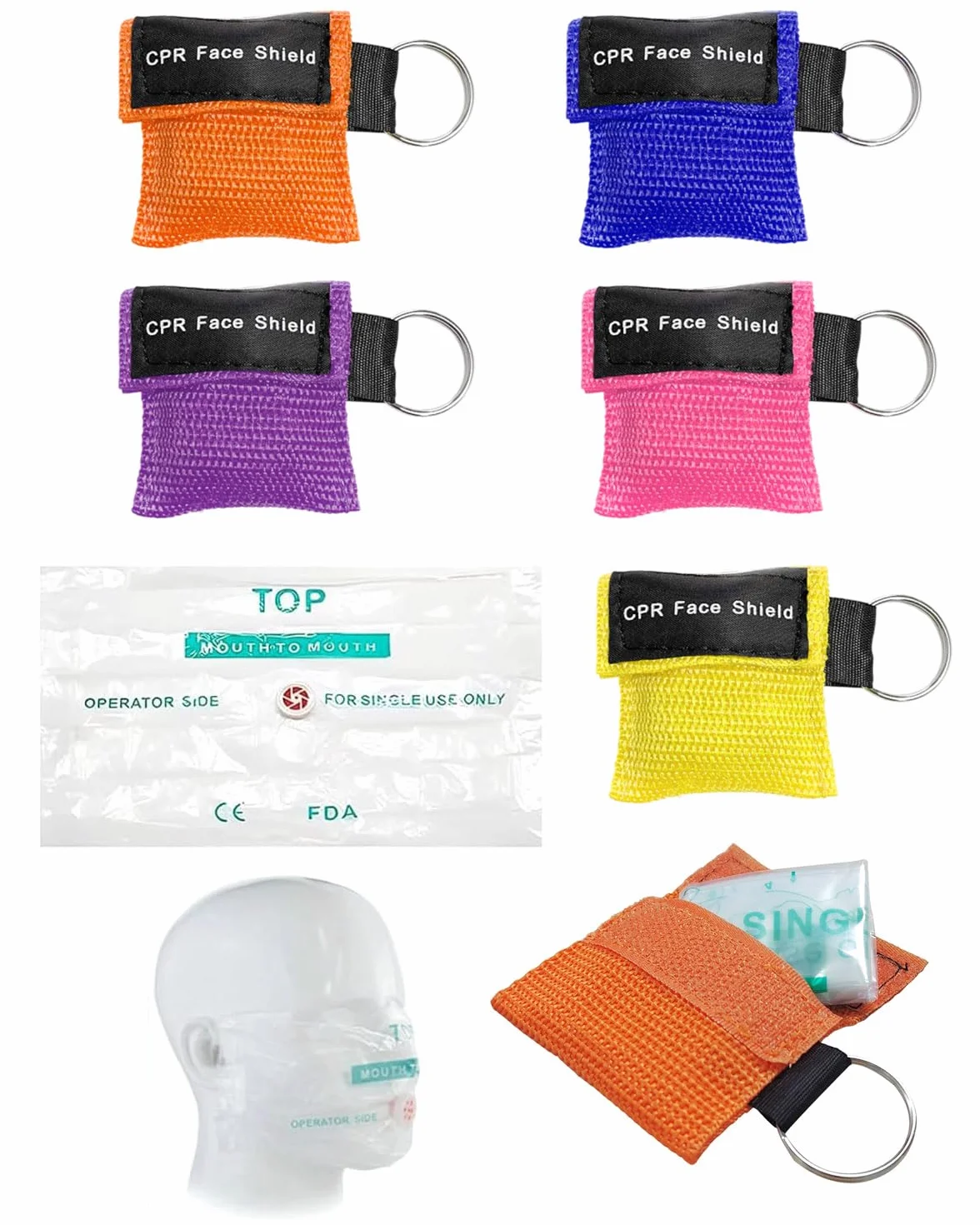 5 Pcs Pocket Mask Primo Soccorso Face Mask CPR with Keychain Barrier Valve