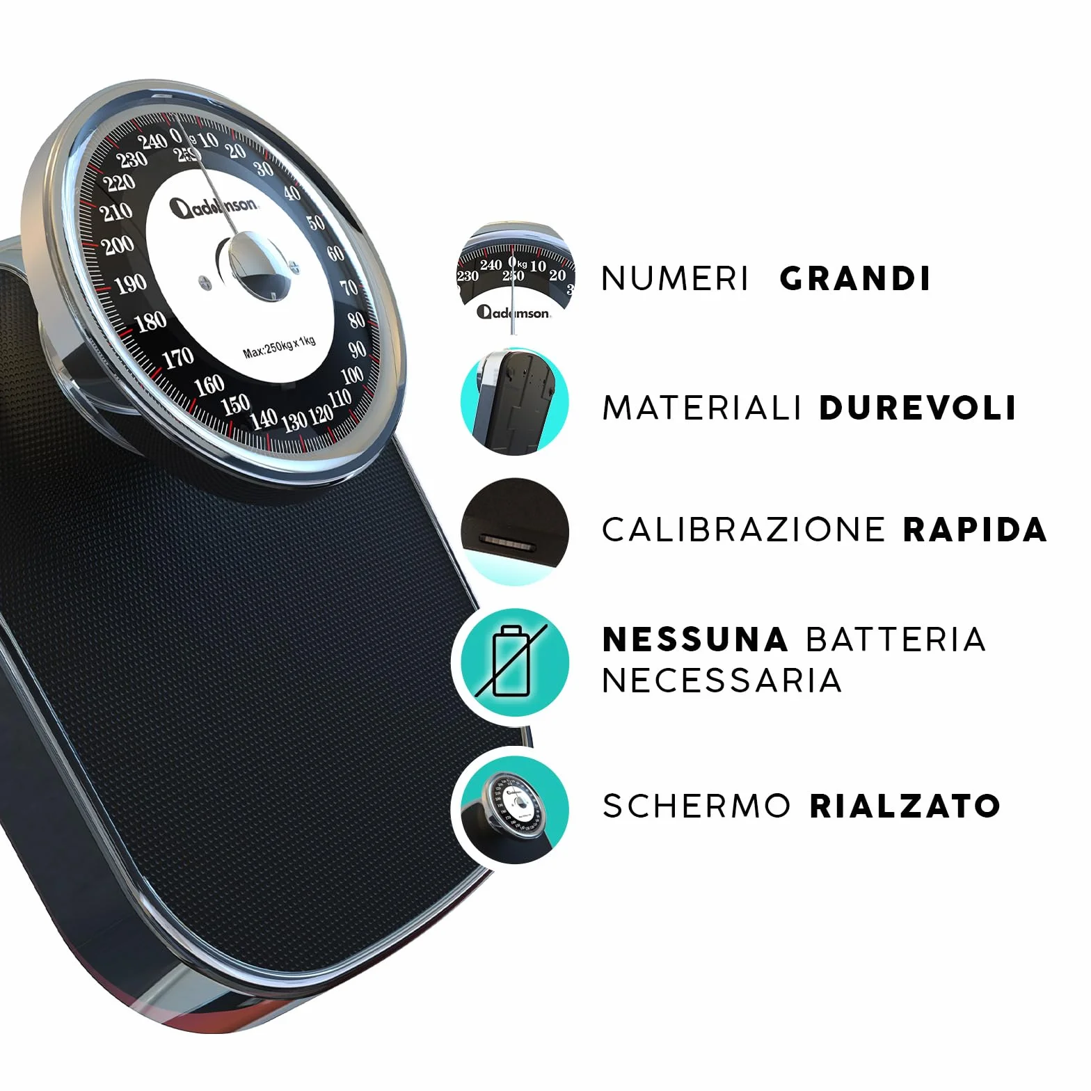 Adamson A28 Bilancia Pesapersone Meccanica, Analogica, Fino a 250 kg, Piedini Anti Scivolo – Durevole, Accurata e precisa – 20 Anni di Garanzia – Per la tua casa – Camera da Letto e Bagno – NUOVA