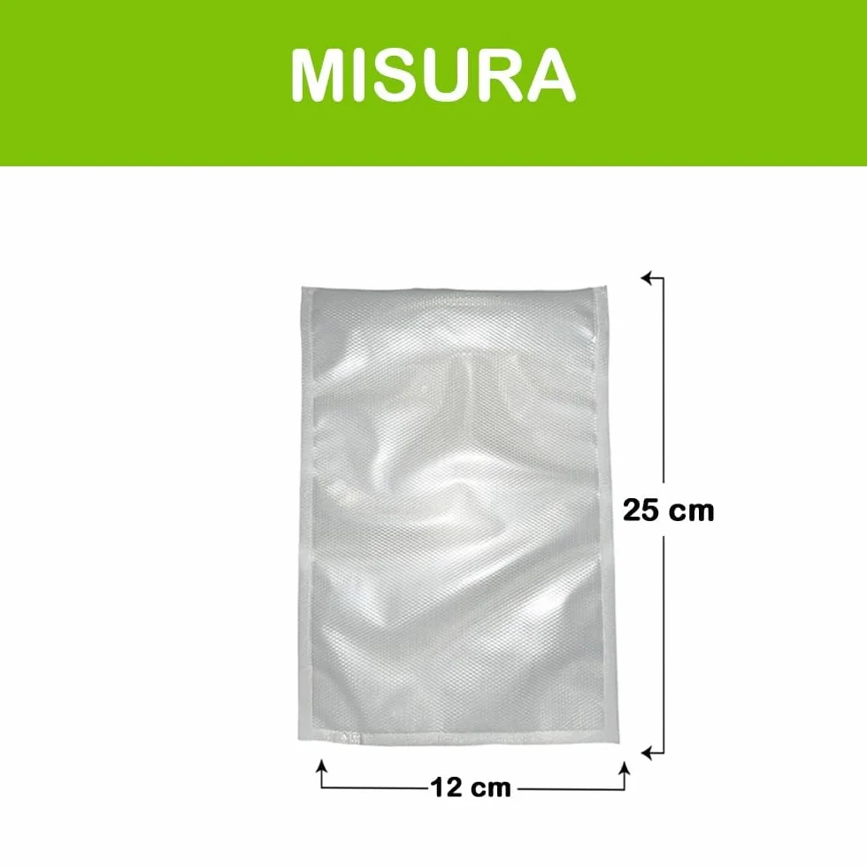 Sacchetti Sottovuoto Goffrati GM 100, 12x25 cm per Macchine Sottovuoto, Senza BPA