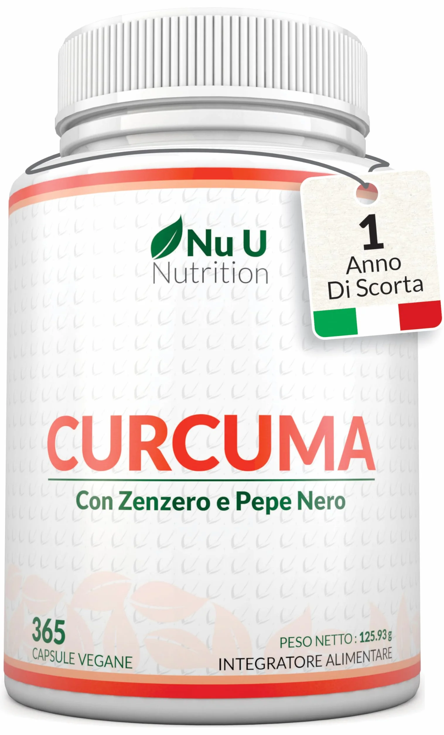 Curcuma 1520mg con Zenzero e Pepe Nero - 365 Capsule Vegane - Alto Dosaggio di Curcumina - 95% Curcuminoidi - Nu U Nutrition