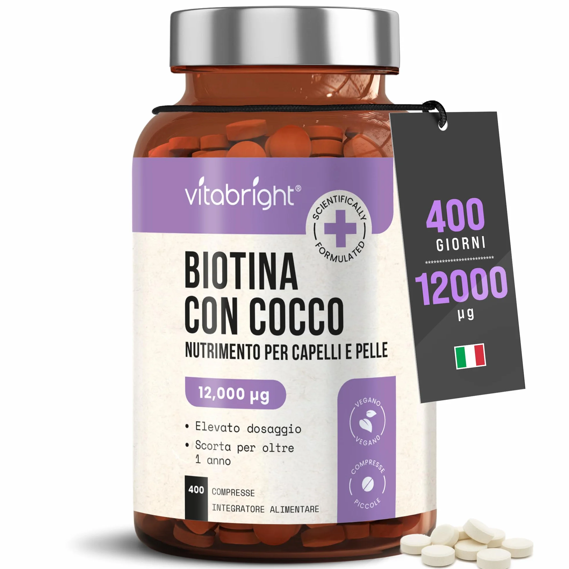 Biotina per Capelli Pelle e Unghie 12000 µg Compresse Integratore Vitamina B7