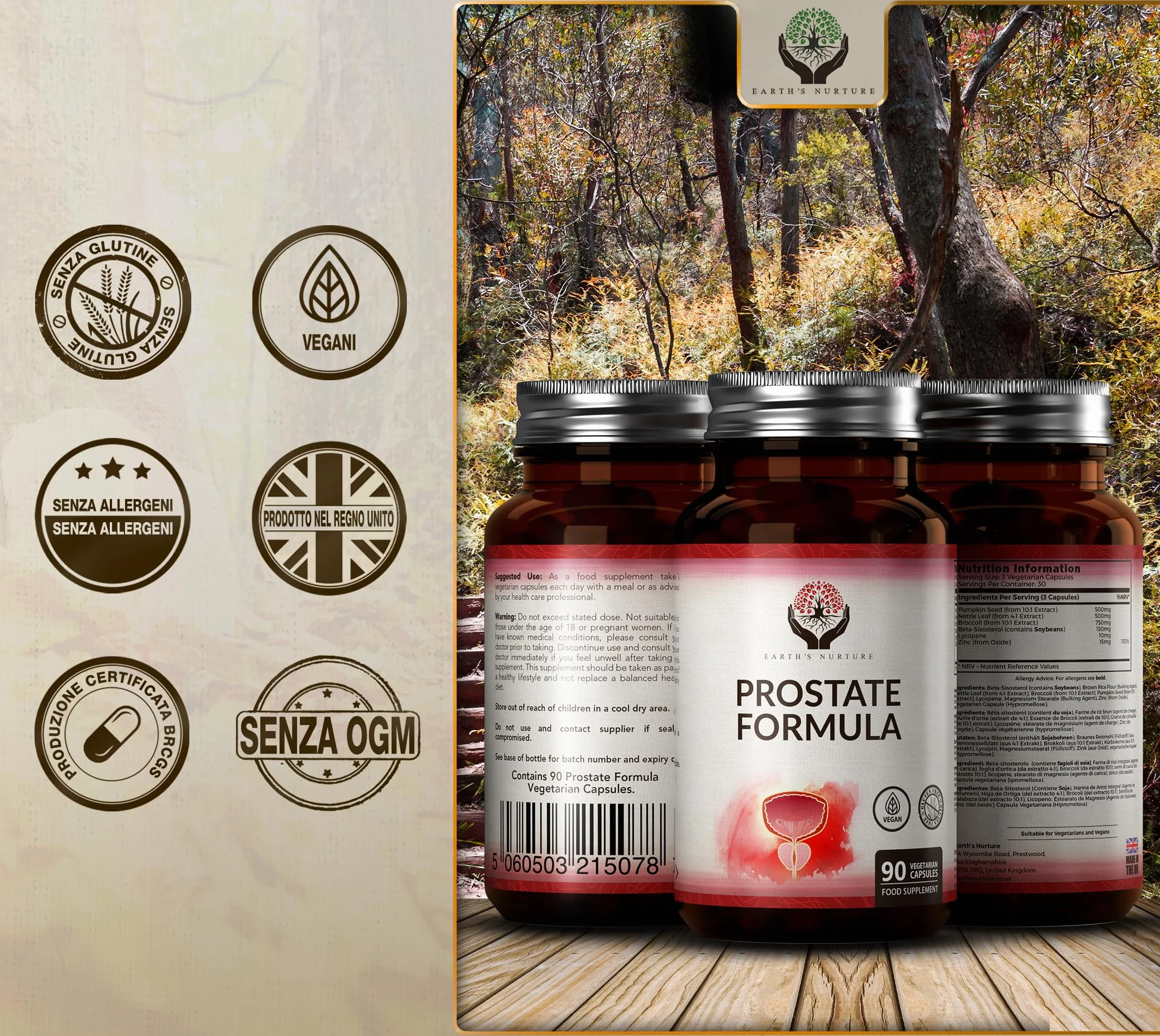 EN Prostata Integratore 90 Capsule Alto Dosaggio Licopene Zinco Non-OGM Senza Glutine