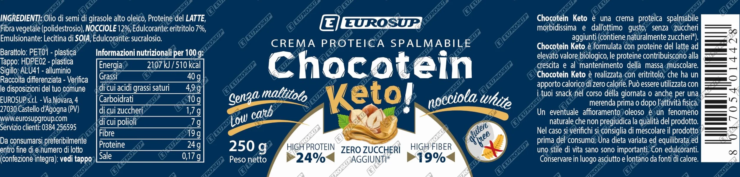 EUROSUP CHOCOTEIN KETO - 250 g - Nocciola
