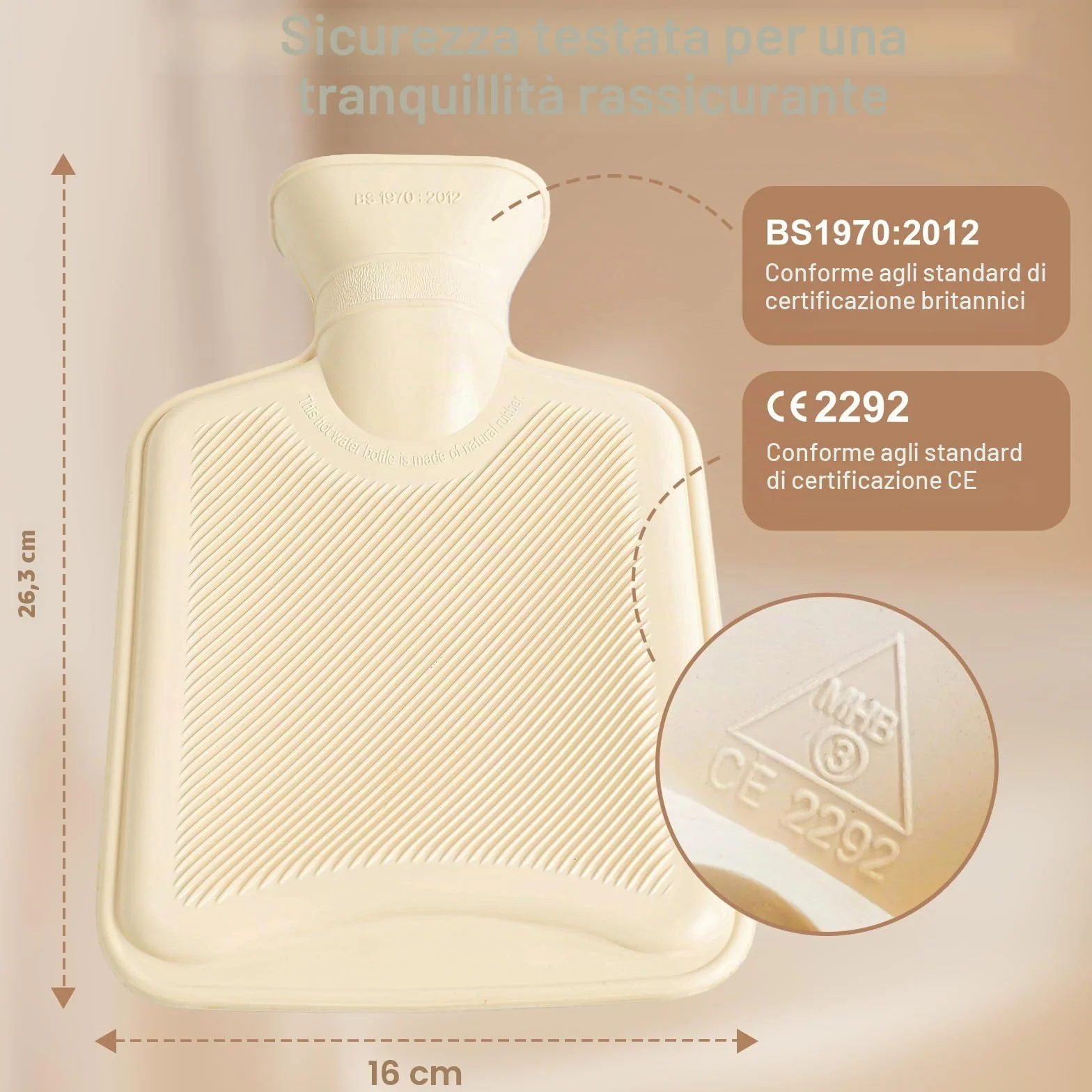Cintura termica con bottiglia d’acqua calda 1 L, extra-lunga 130 cm, copertina morbida rimovibile, fascia riscaldante per pancia, vita e collo, gomma naturale certificata BS 1970:2012