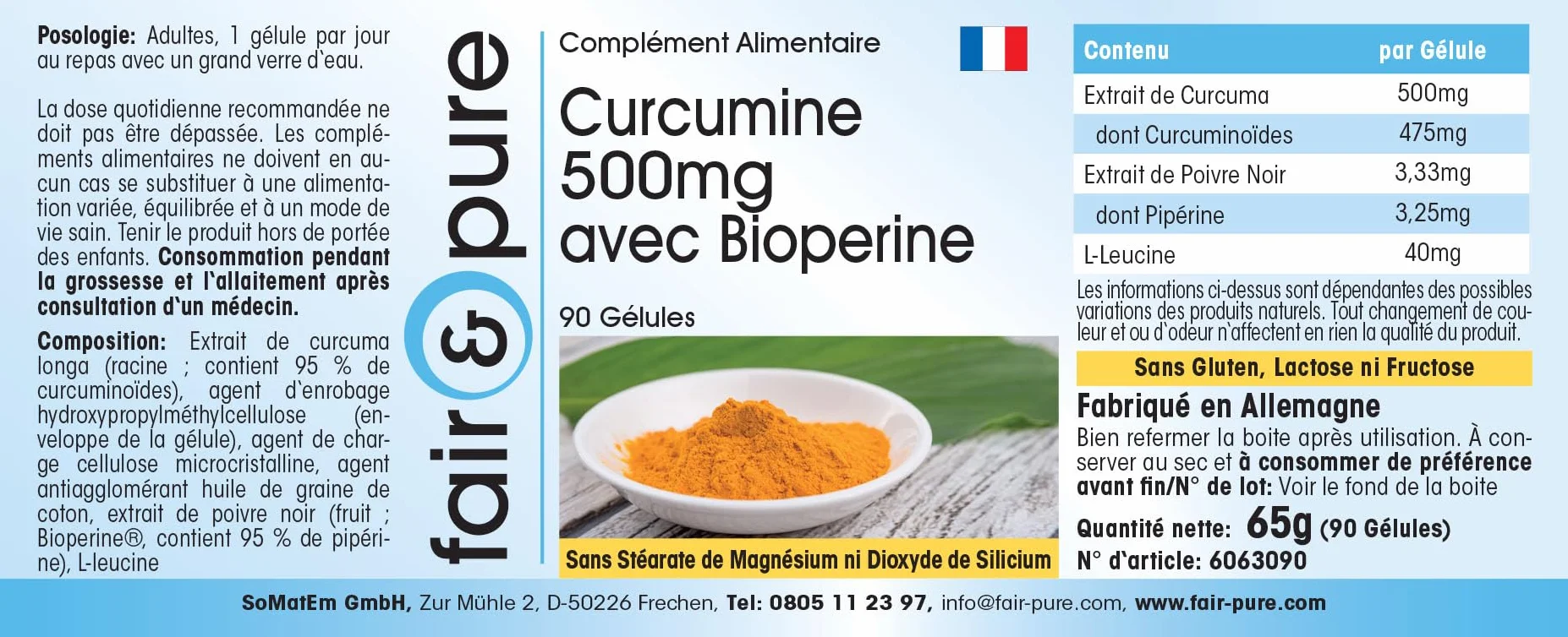 Fair & Pure Curcuma Capsule con Pepe Nero Curcumina 500mg 95% Piperina Vegano 90 Capsule