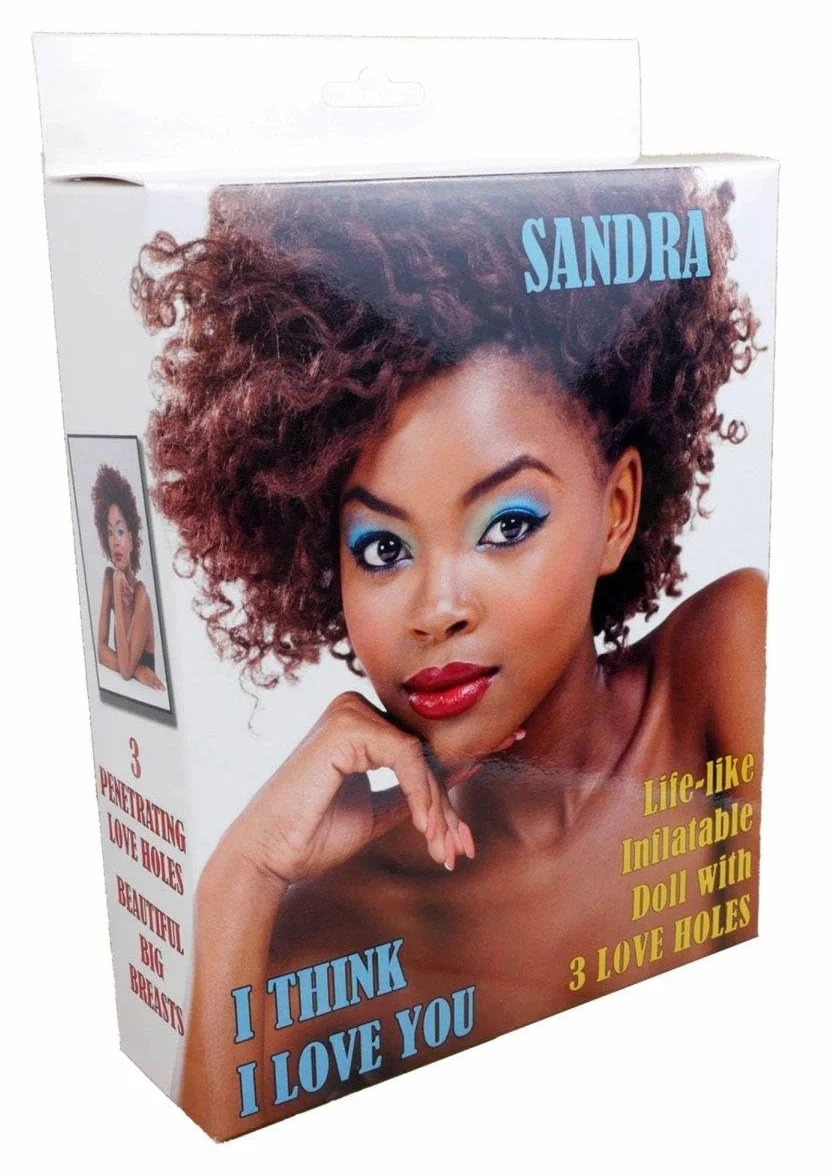 SANDRA BAMBOLA GONFIABILE NERA DI COLORE GRANDEZZA REALE 3 FORI
