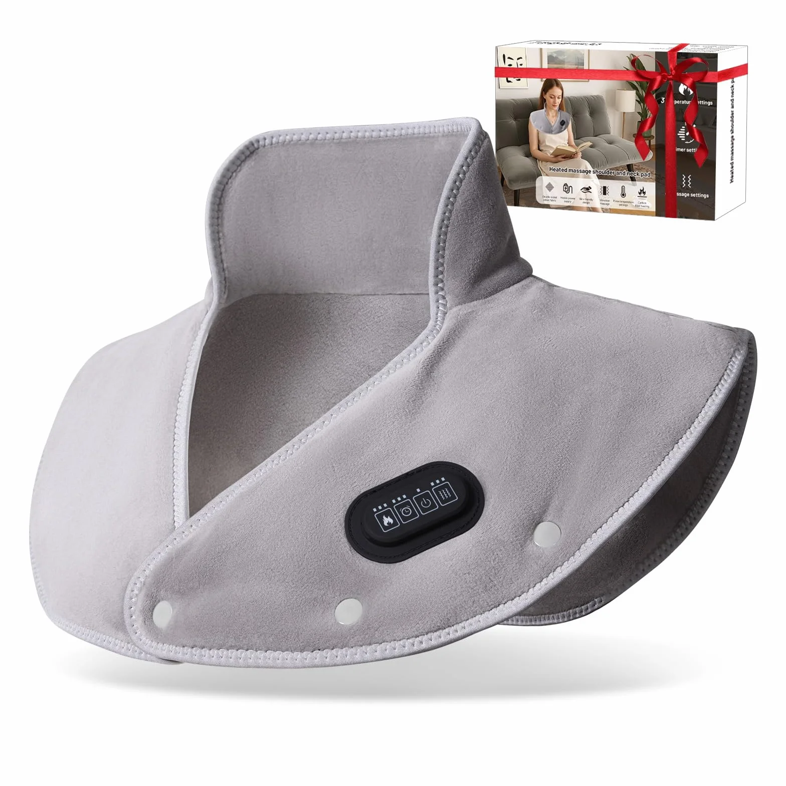 Cuscino termico senza fili per collo e spalle - 3 livelli di temperatura, 3 livelli di vibrazione, 3 timer, ricarica USB - Cuscino termico elettrico portatile, regalo per donne