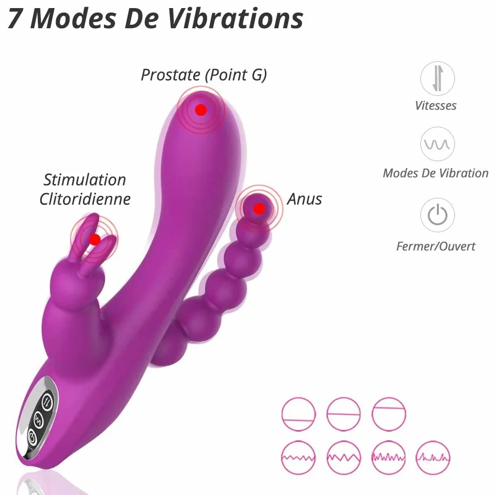 SXOVO 3 in 1 Rabbit Vibrator Stimolatore Anale Clitorideo G-Spot Ricaricabile con 7 Modalità di Vibrazione, Giocattolo Sessuale Impermeabile in Silicone per Donne e Coppie (Viola)