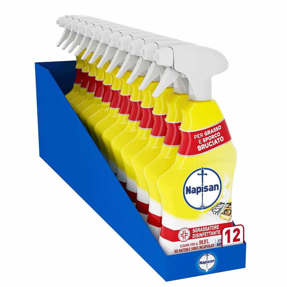 Napisan Spray Sgrassatore Disinfettante al Limone, Confezione da 12 x 740 ml